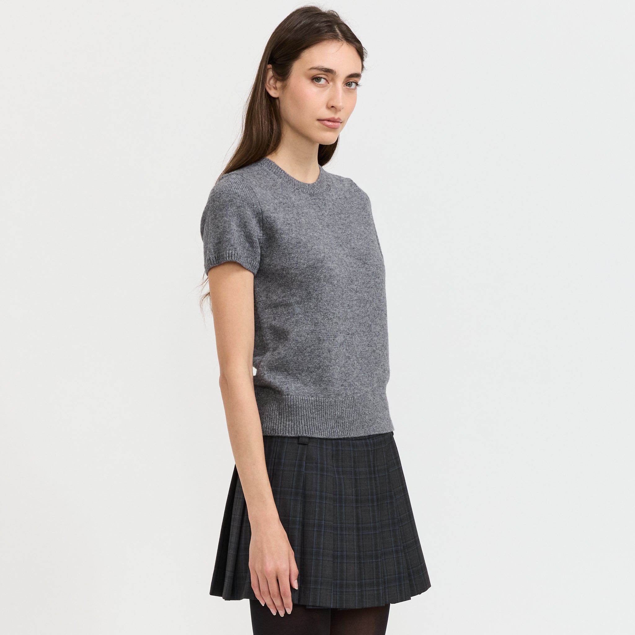 Half Sleeve Knit Top Melange Grey