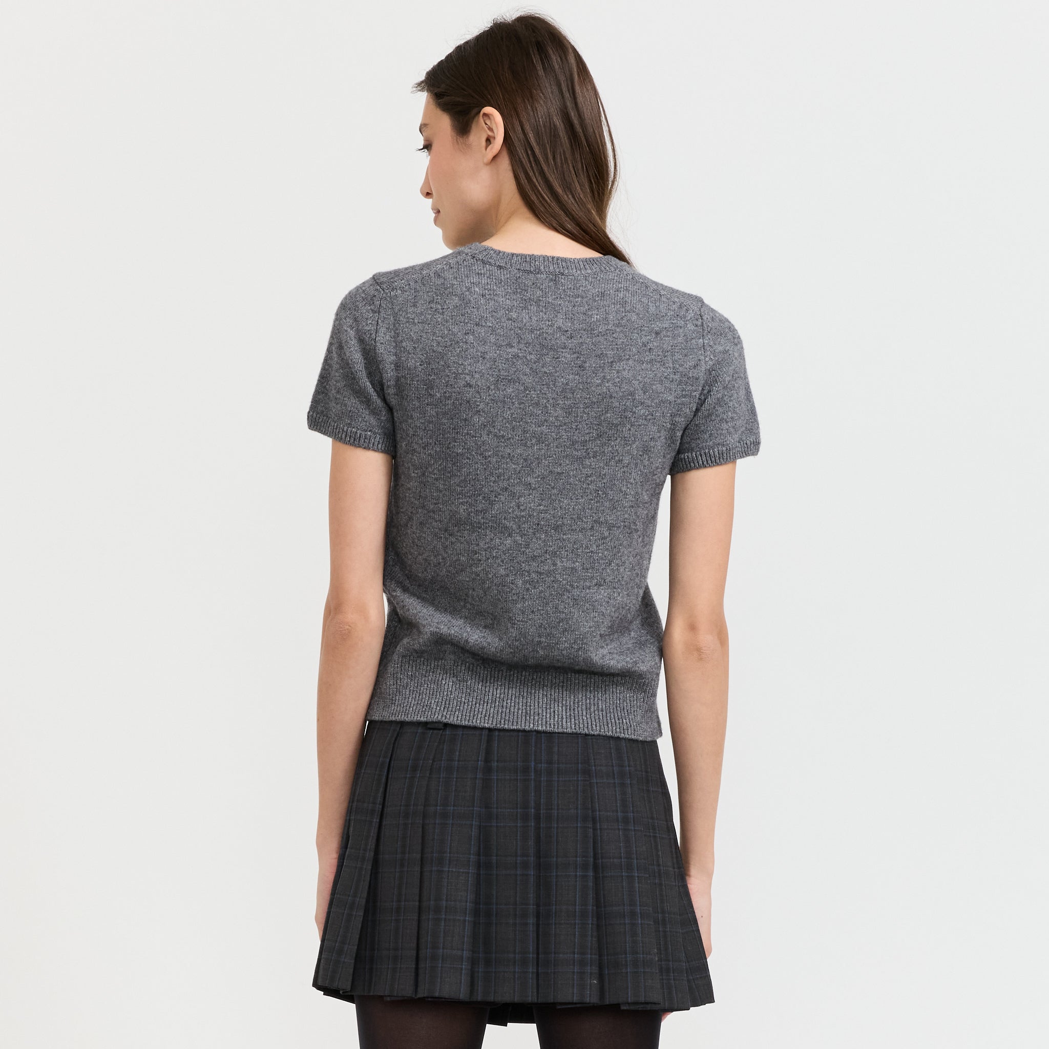 Half Sleeve Knit Top Melange Grey
