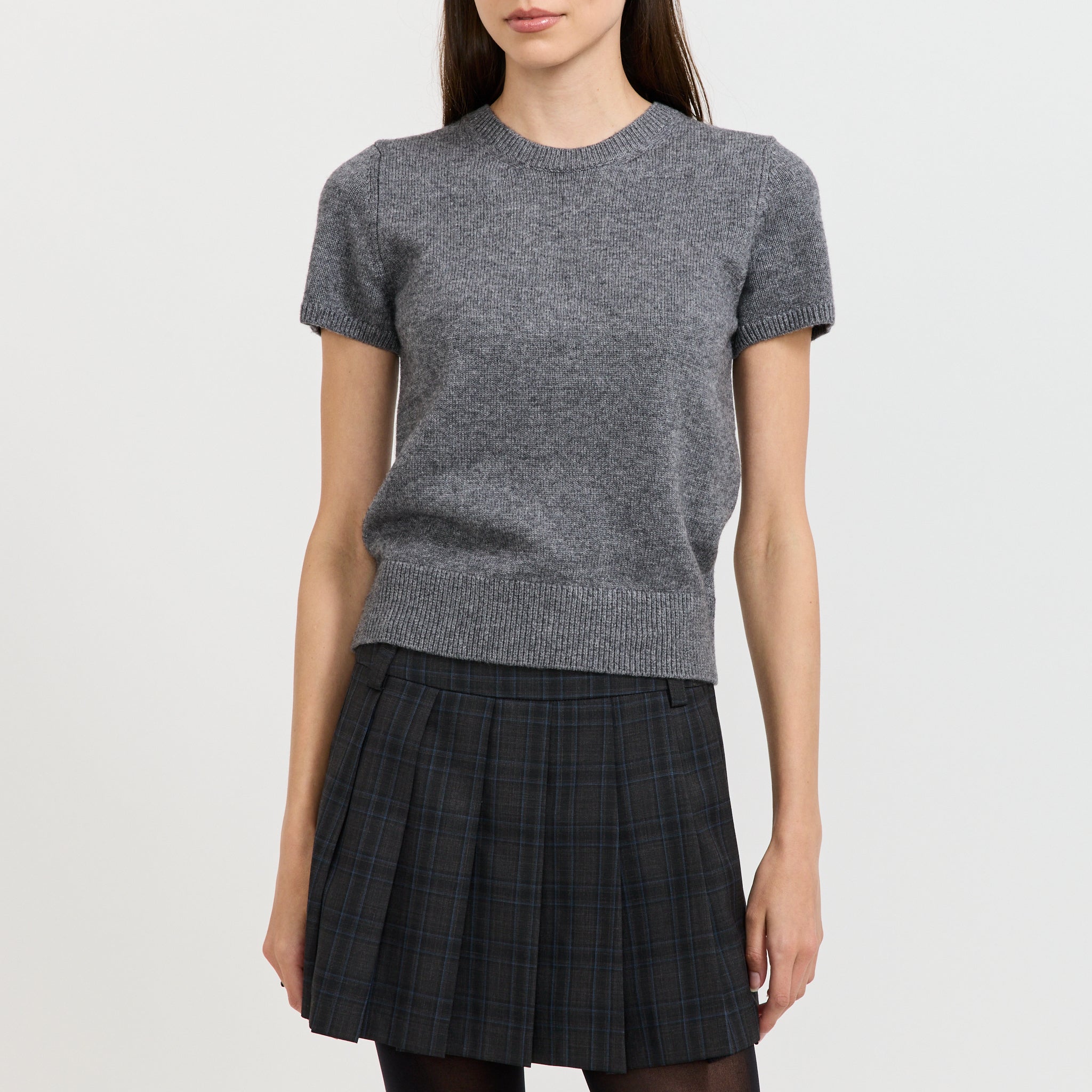 Half Sleeve Knit Top Melange Grey