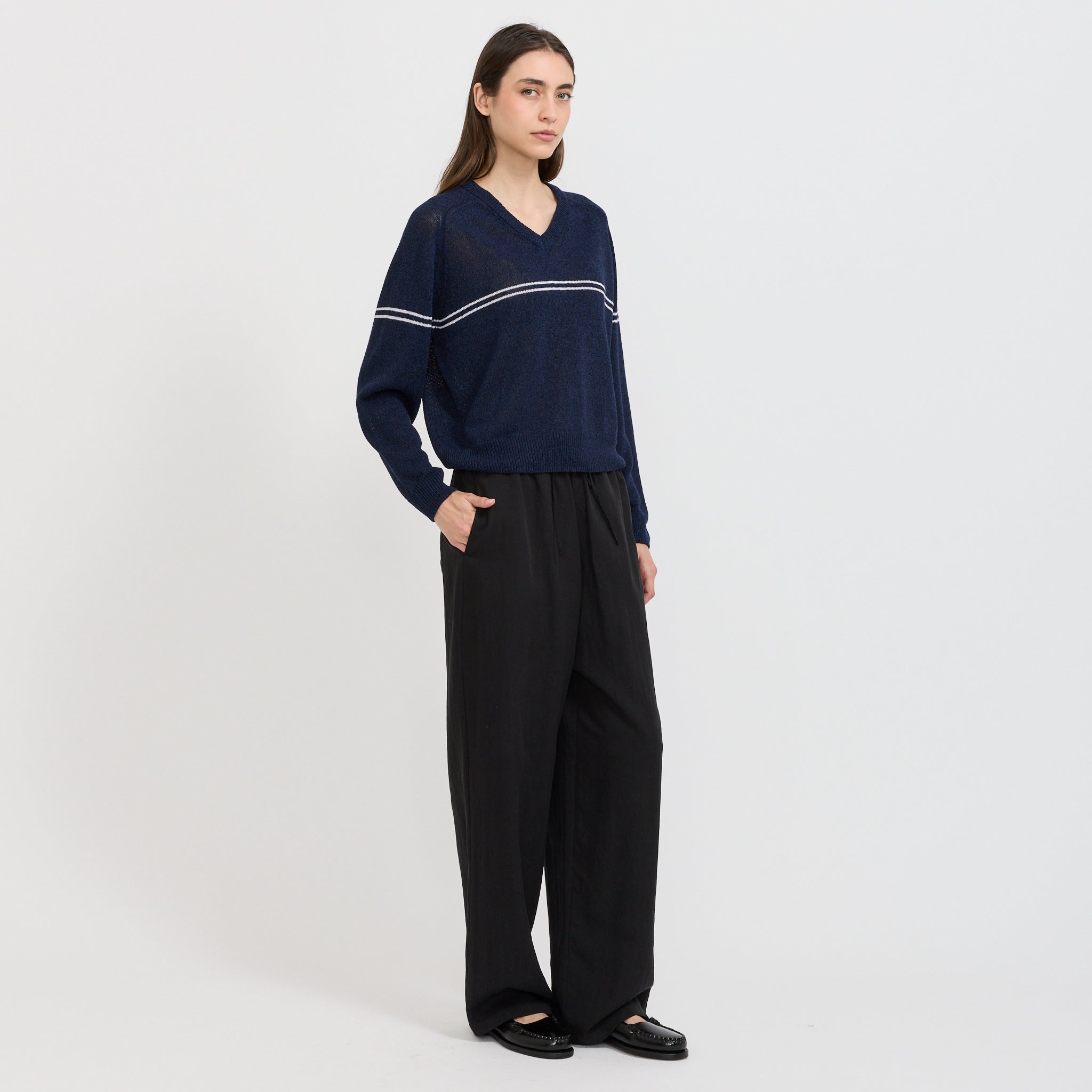 Linen String Slacks Black