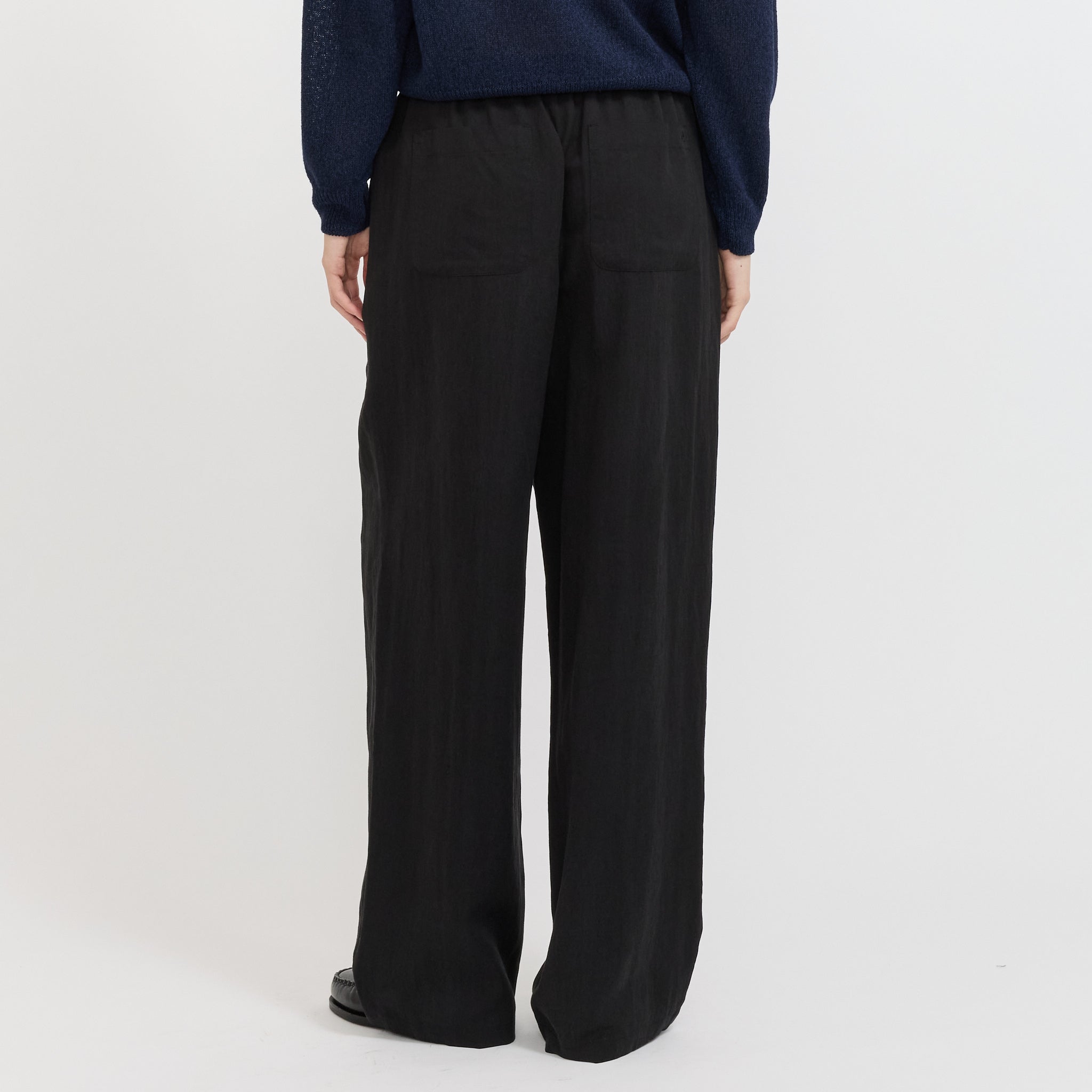 Linen String Slacks Black