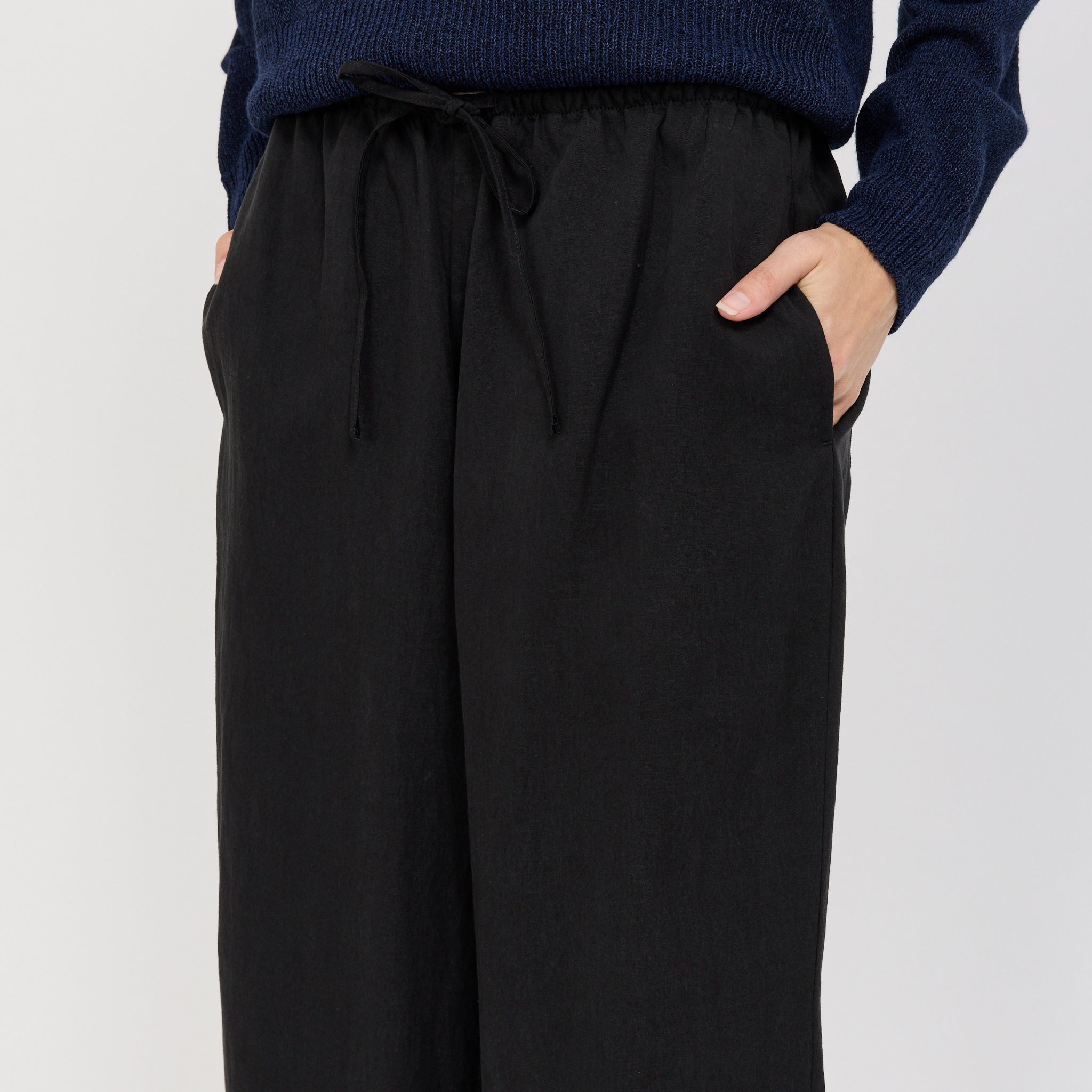 Linen String Slacks Black