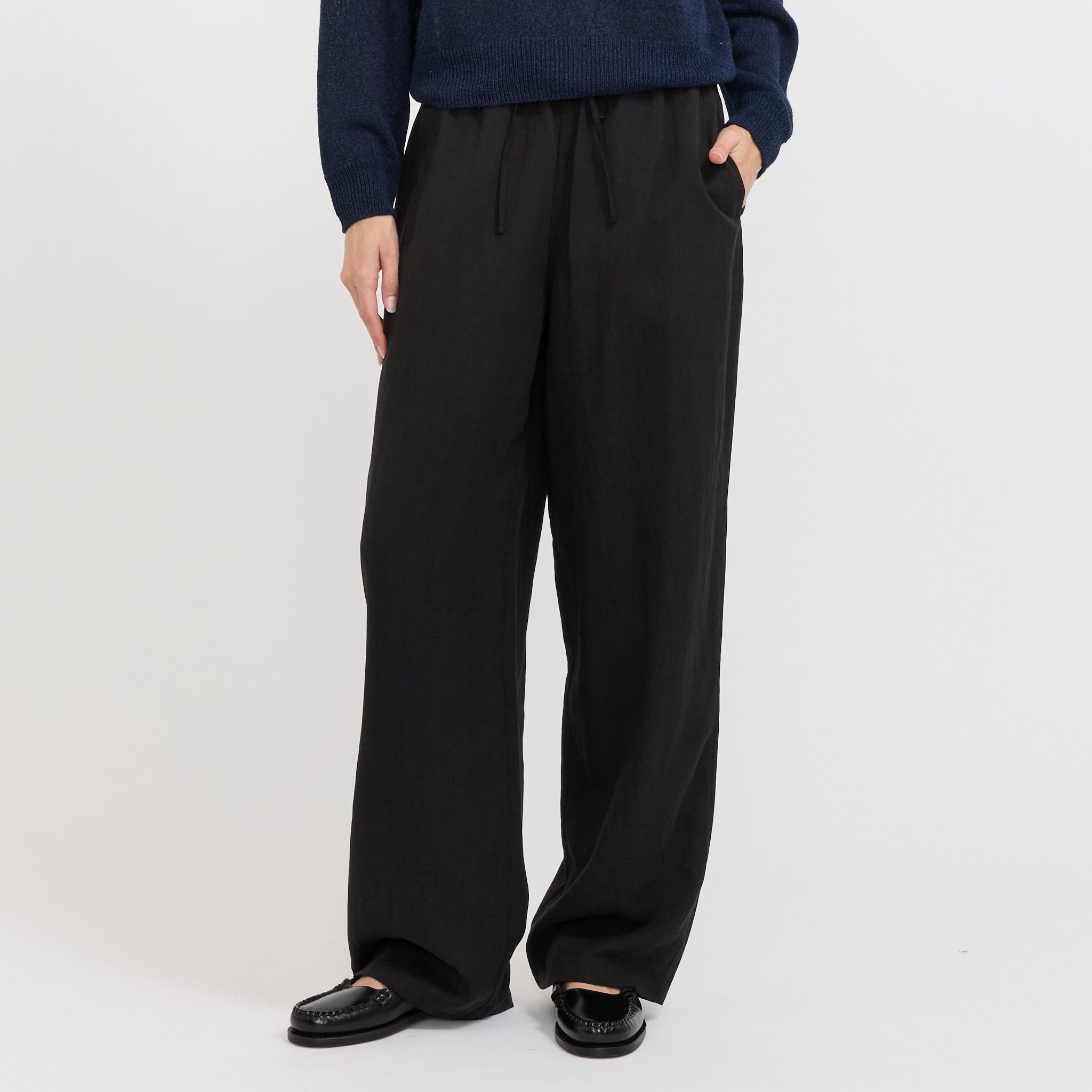 Linen String Slacks Black
