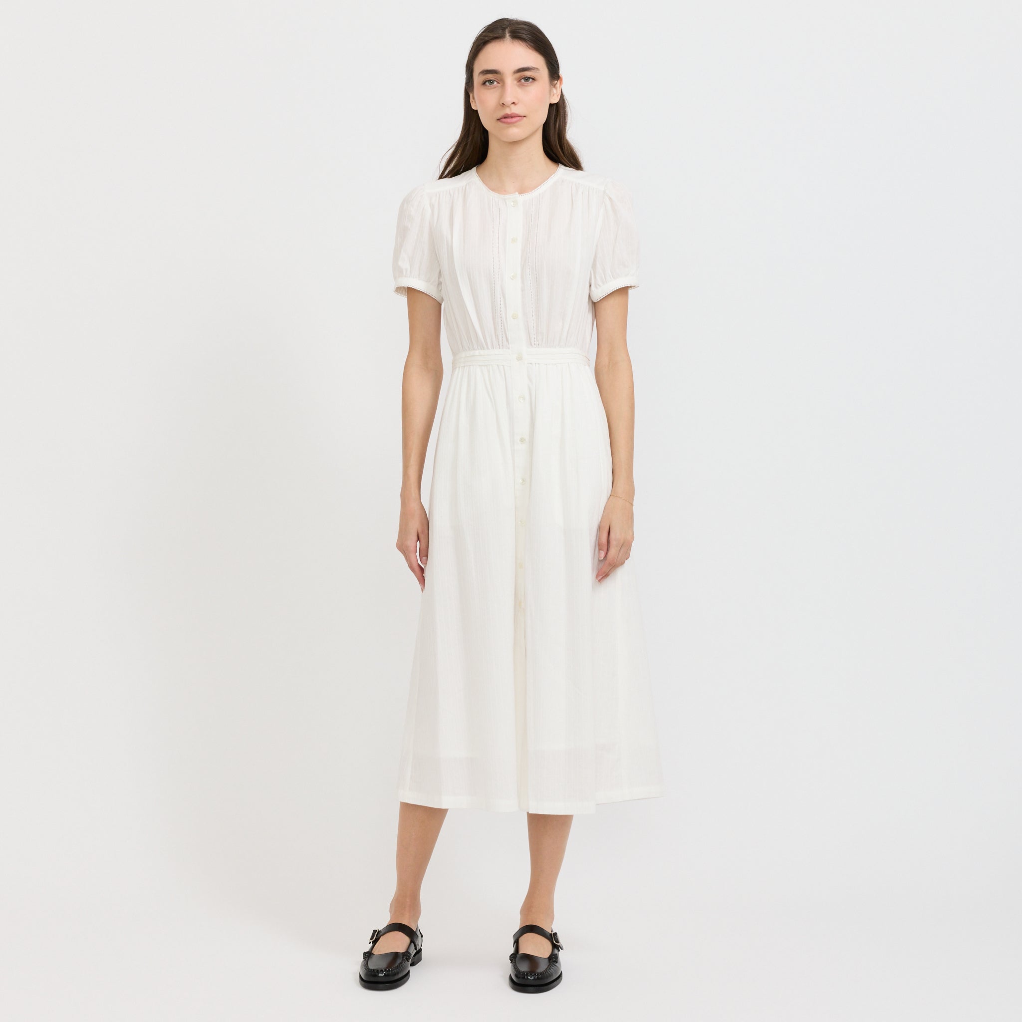 Maxi Shirring Half Sleeve Dress Ivory