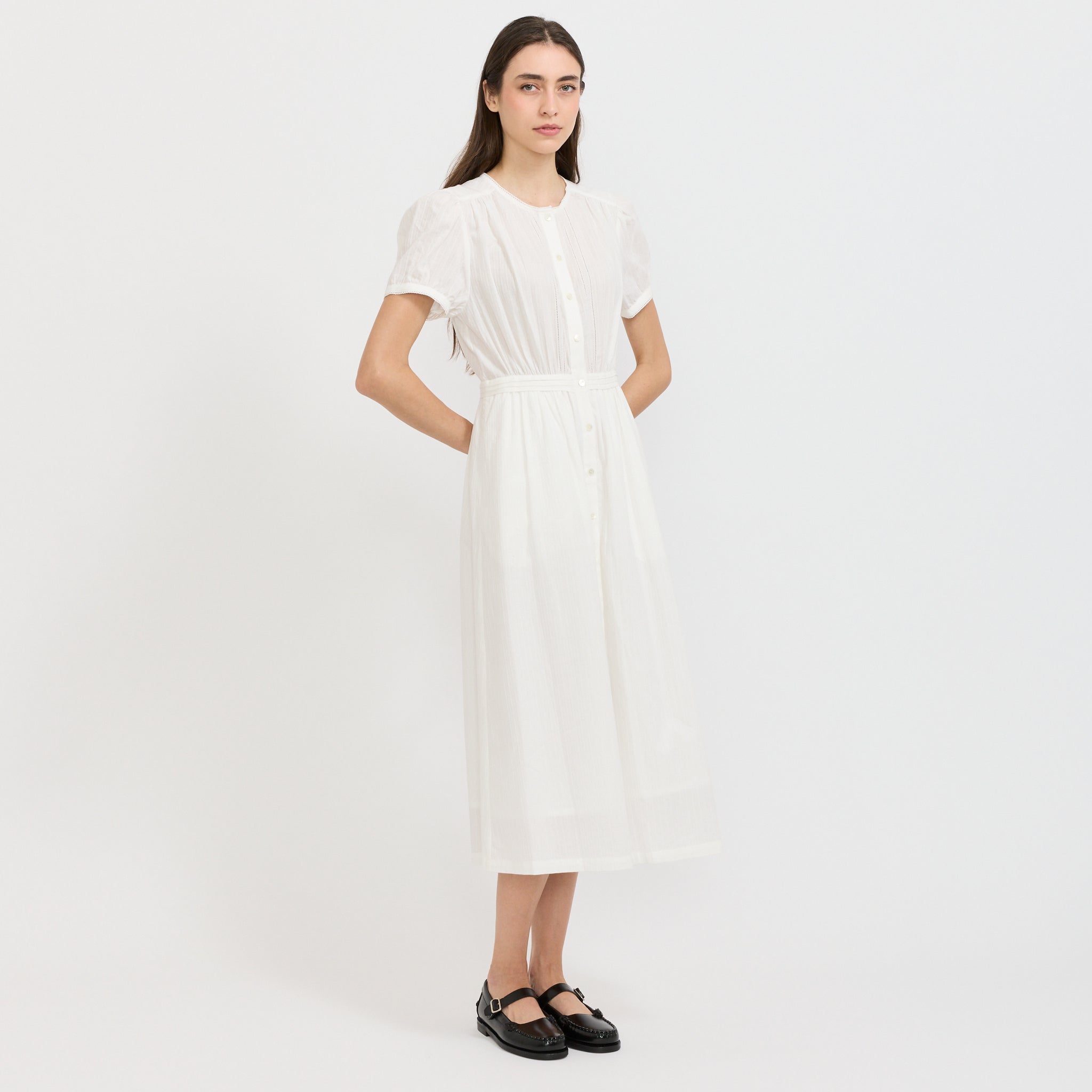 Maxi Shirring Half Sleeve Dress Ivory