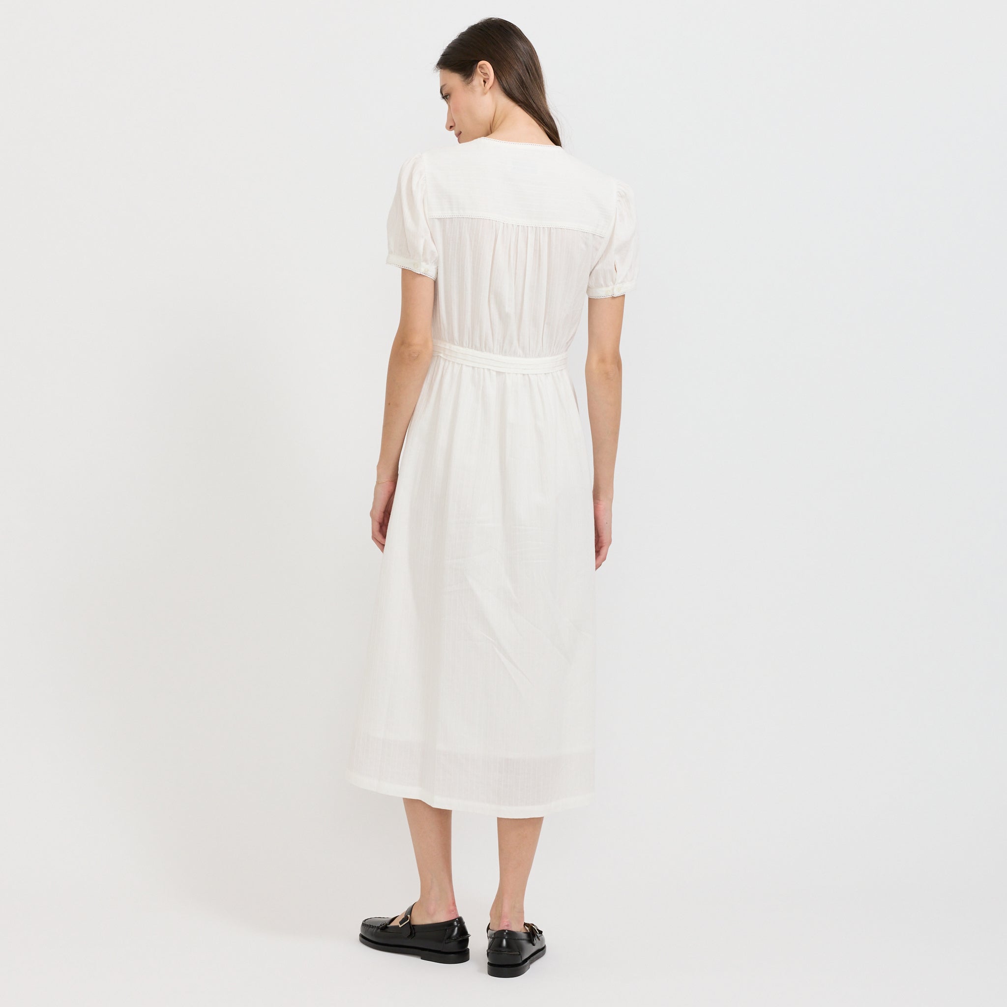 Maxi Shirring Half Sleeve Dress Ivory