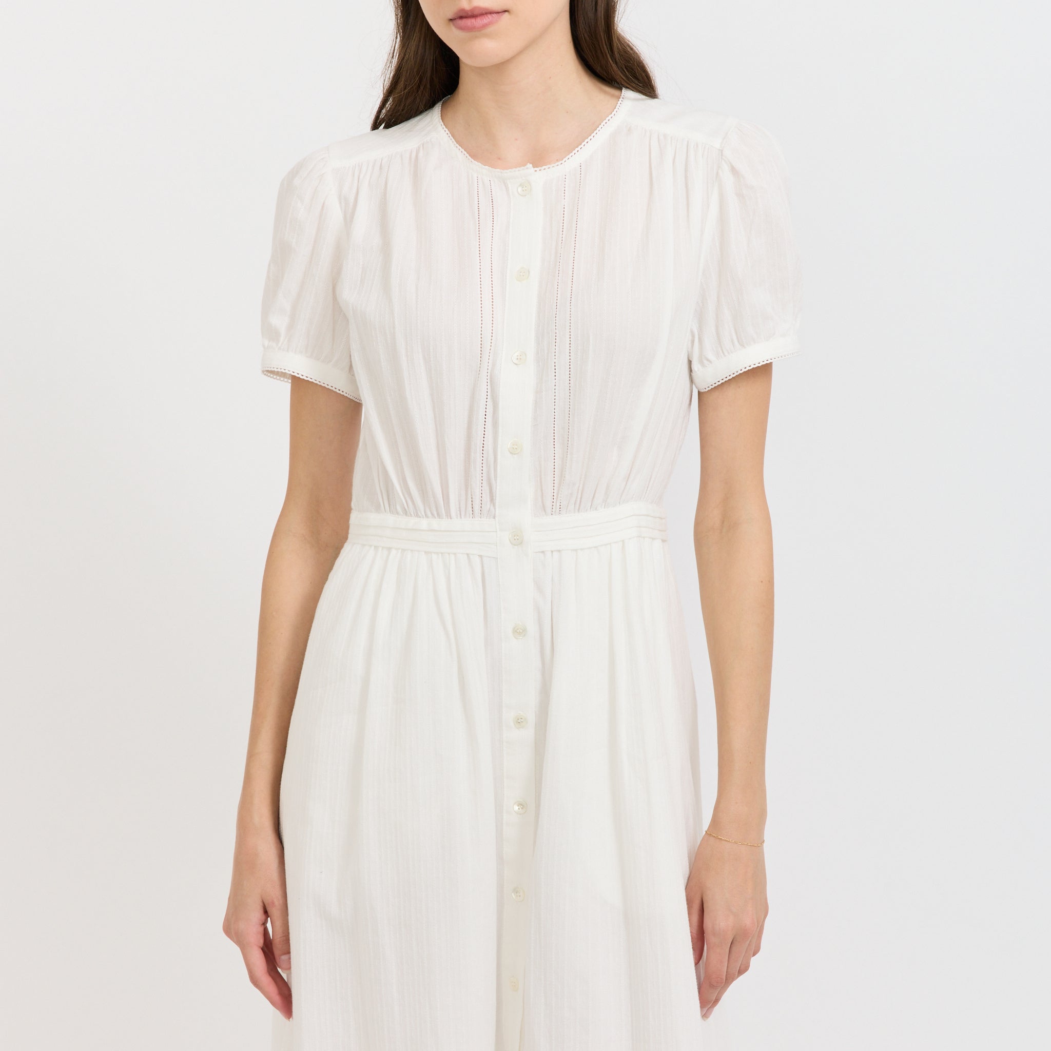 Maxi Shirring Half Sleeve Dress Ivory