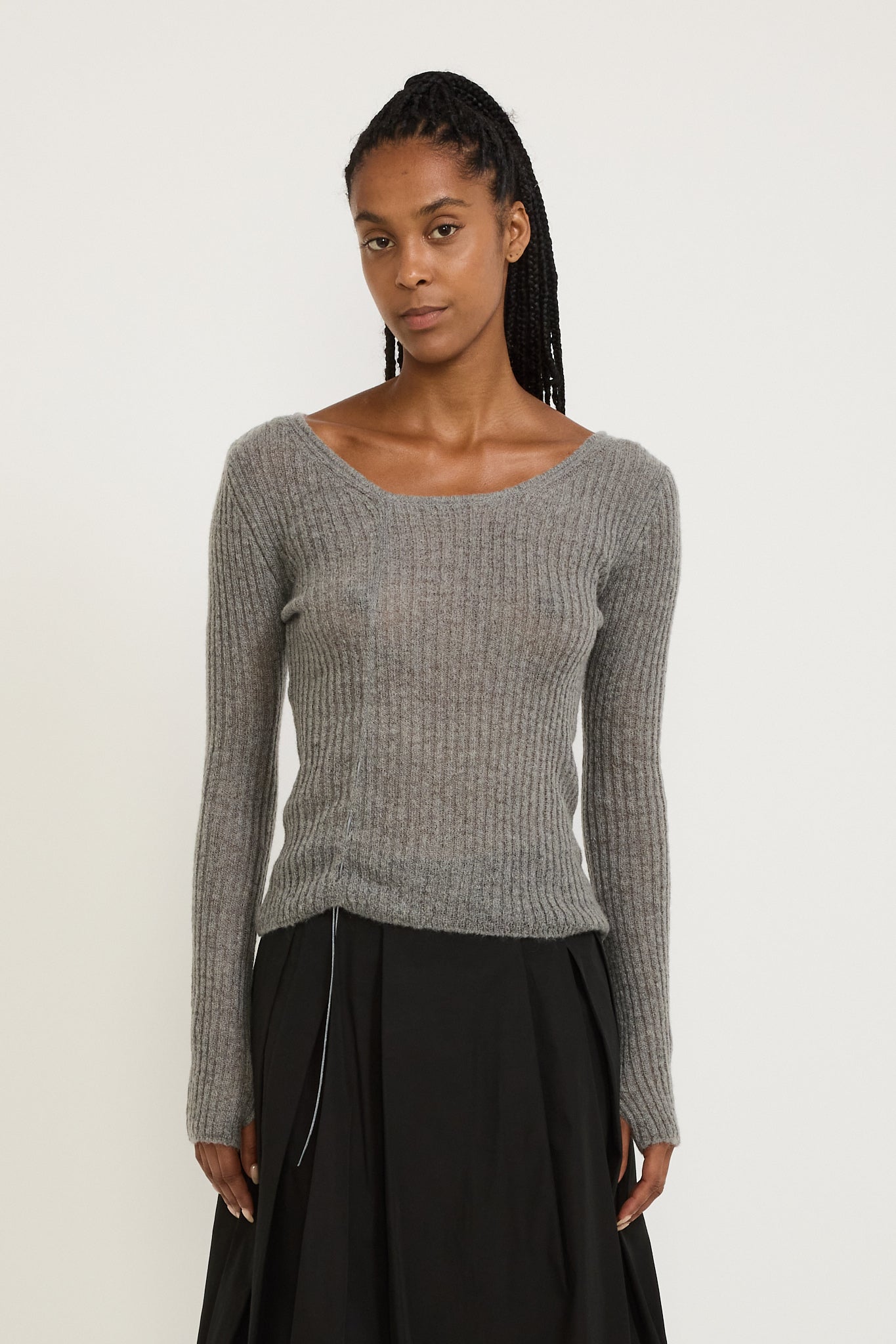 Shirring Knit Top Melange Grey