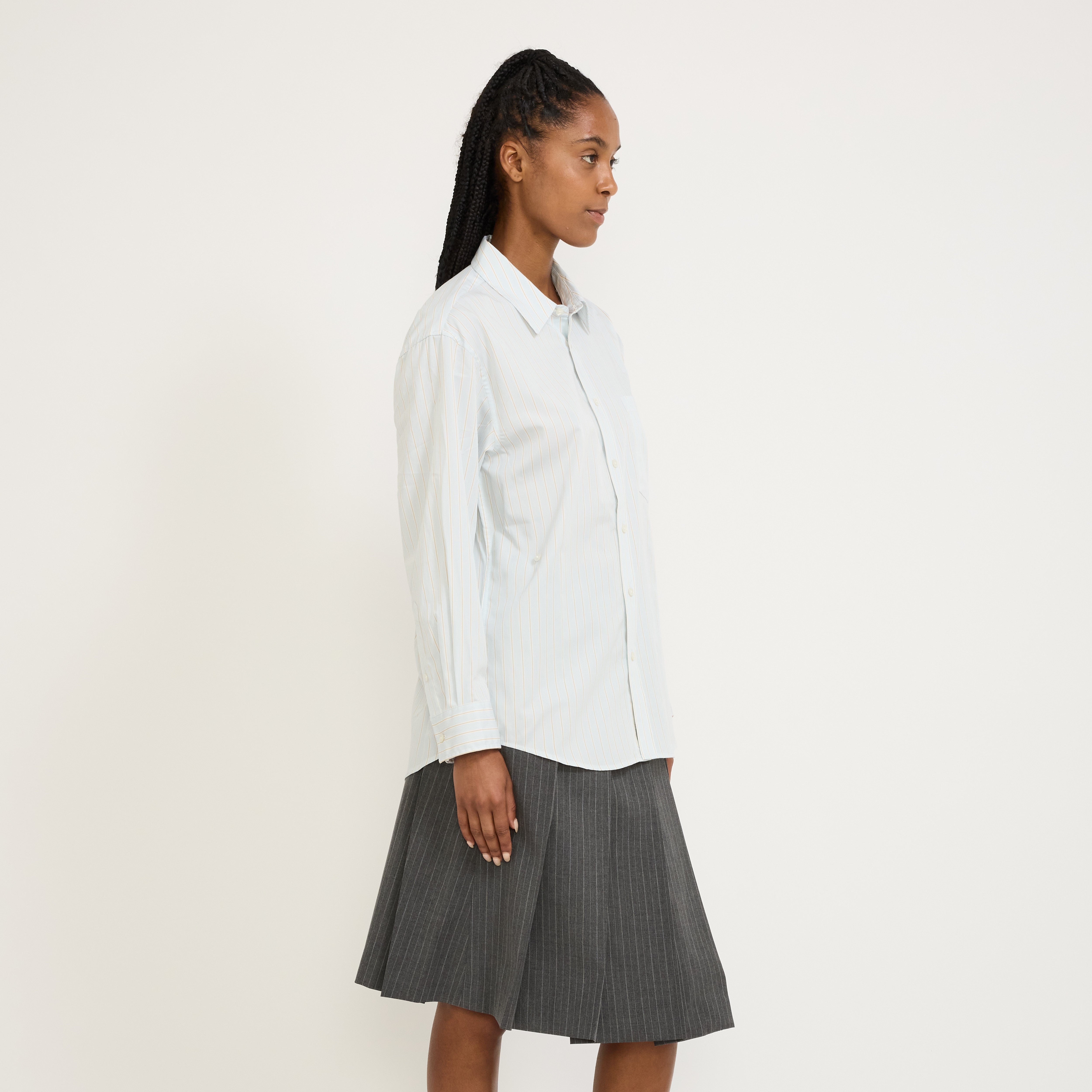 Unisex Striped Oversized Shirt Misty Blue Stripe