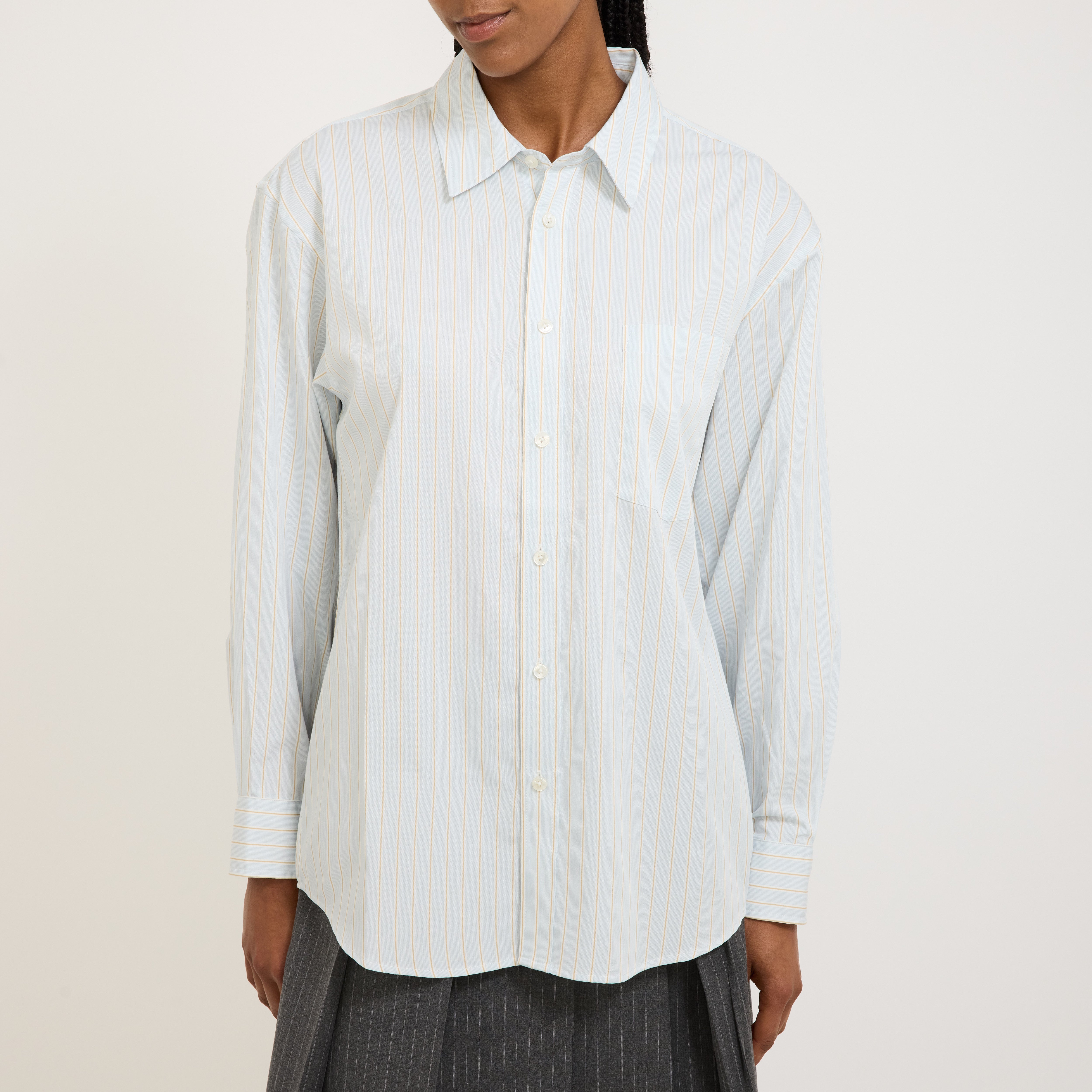 Unisex Striped Oversized Shirt Misty Blue Stripe