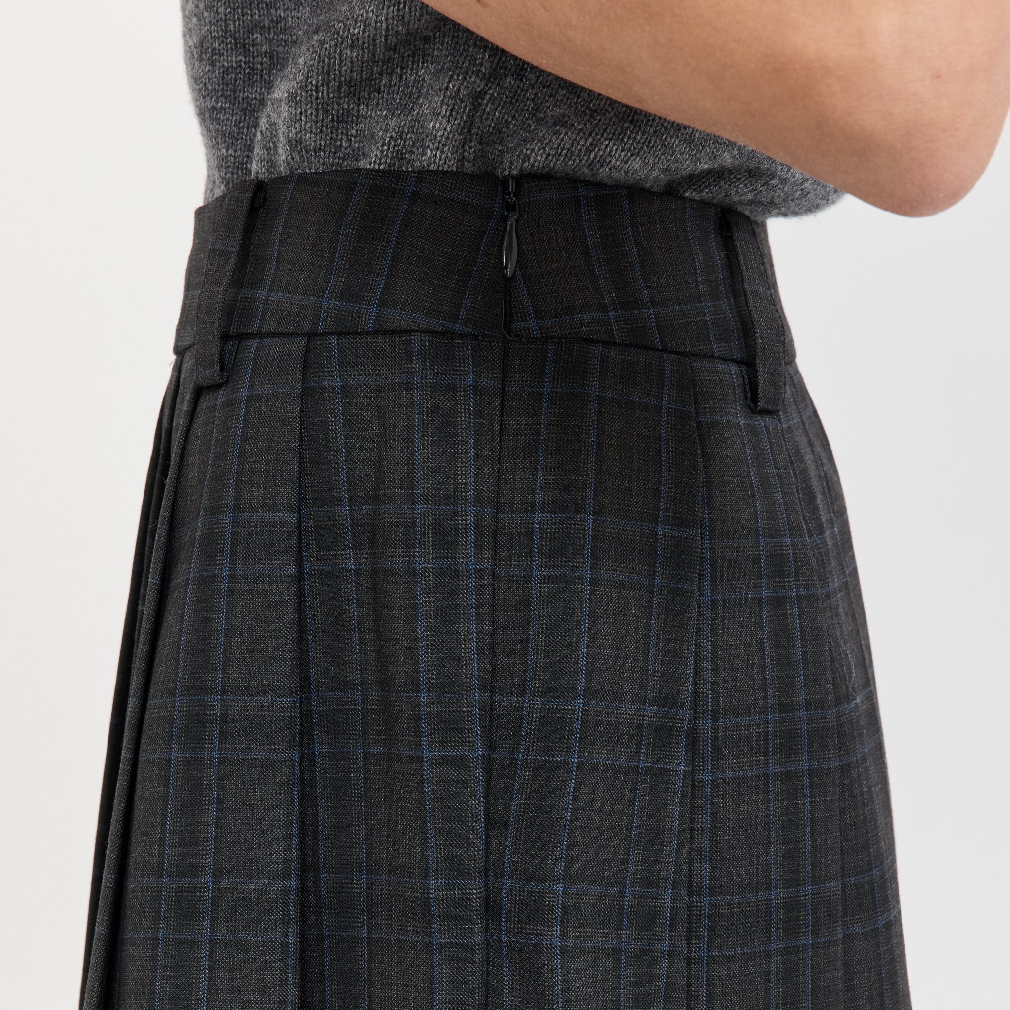 Pleats Mini Checked Skirt Charcoal/Blue Check