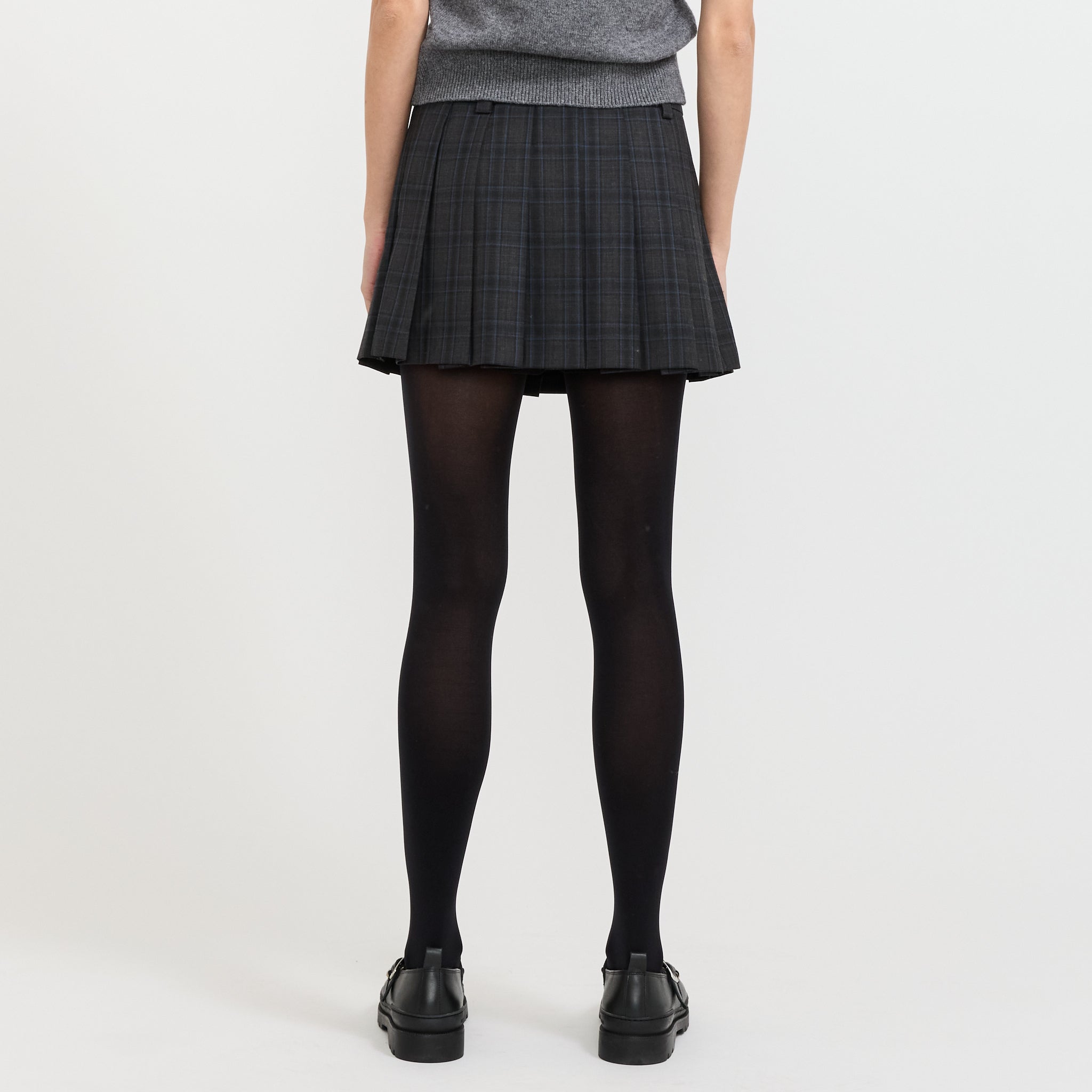 Pleats Mini Checked Skirt Charcoal/Blue Check
