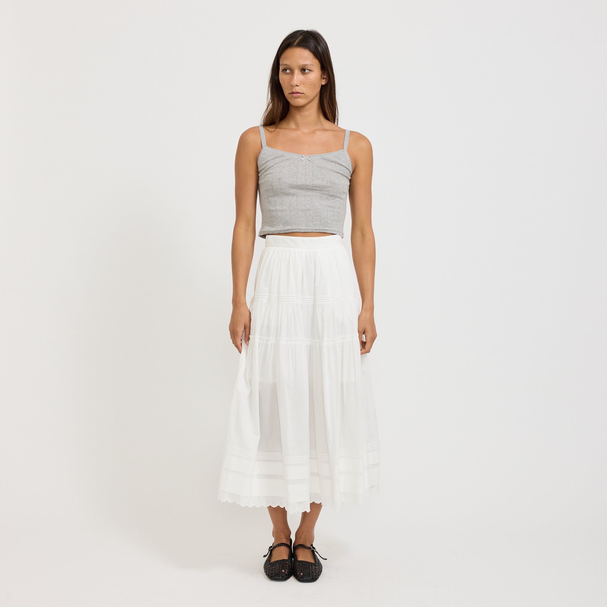 Pointelle Sleeveless Top Melange Grey