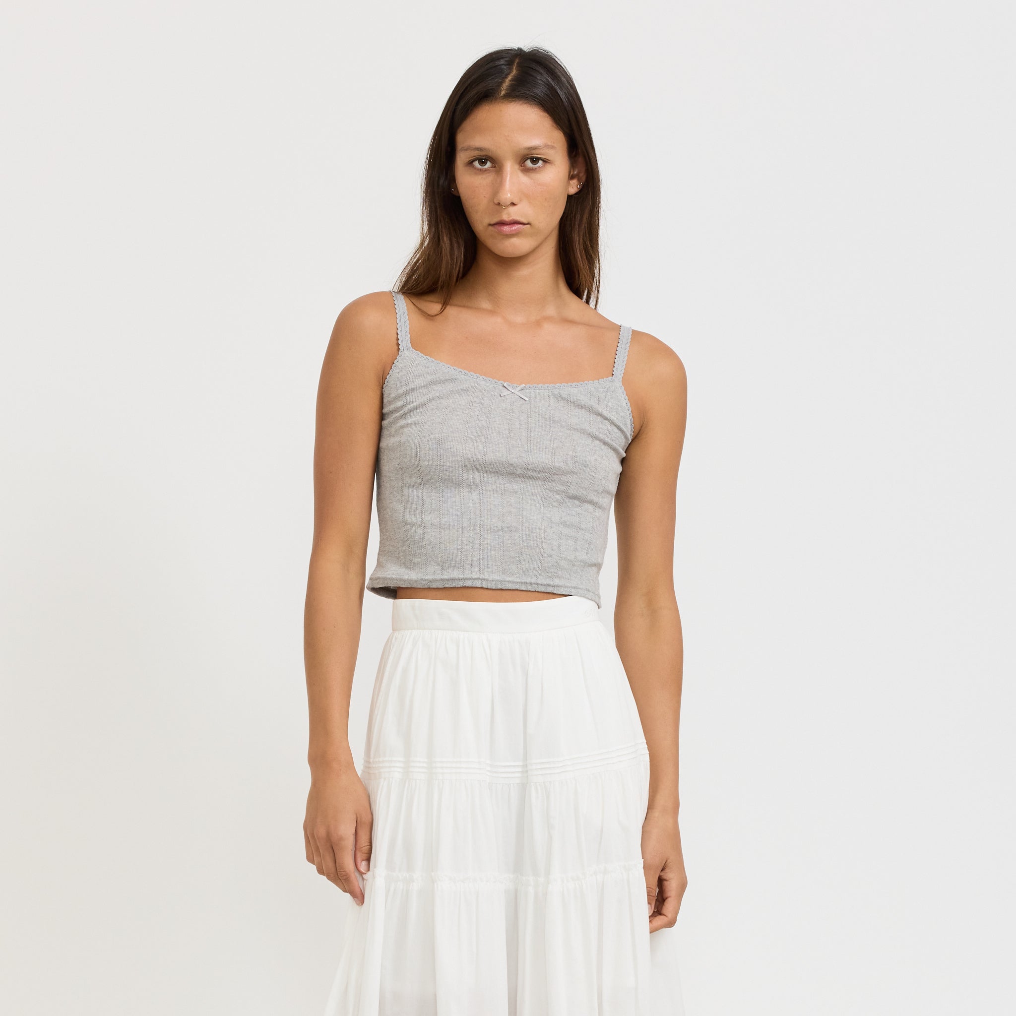Pointelle Sleeveless Top Melange Grey