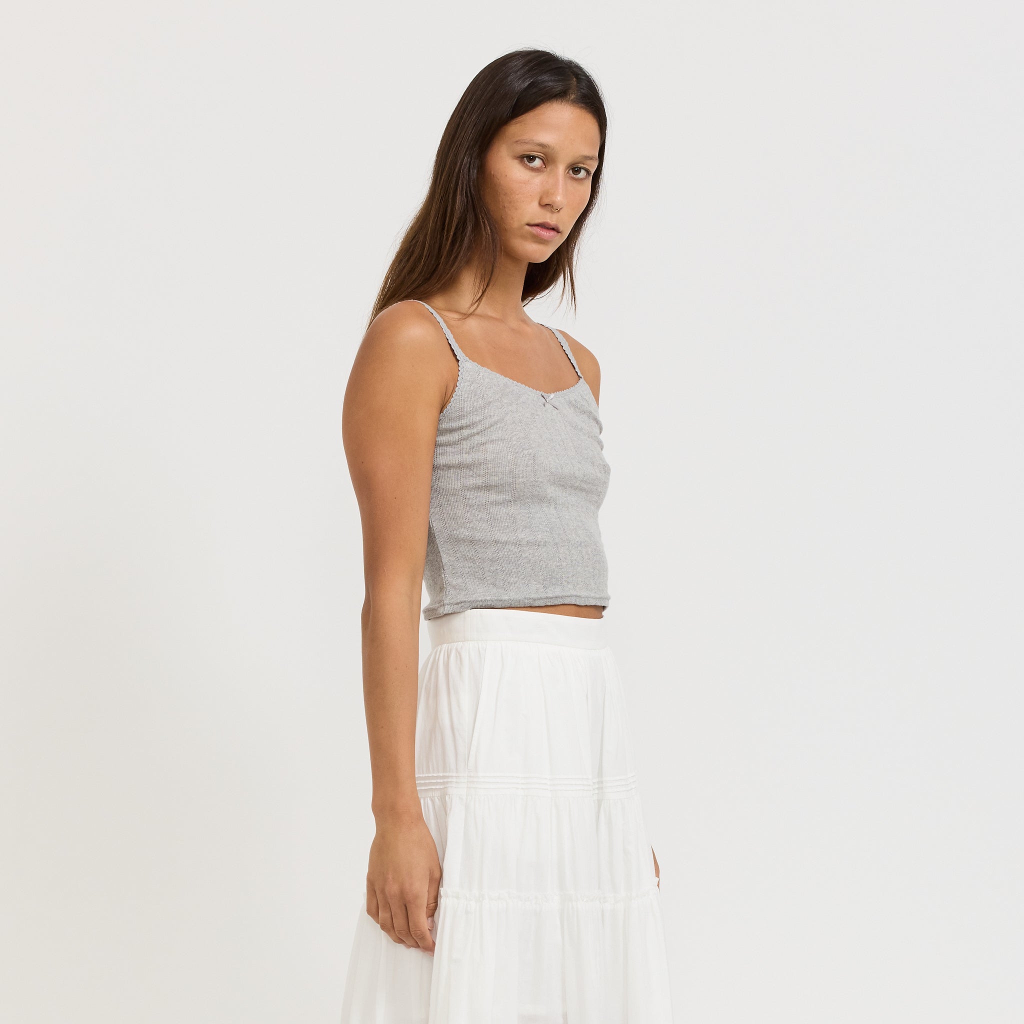 Pointelle Sleeveless Top Melange Grey