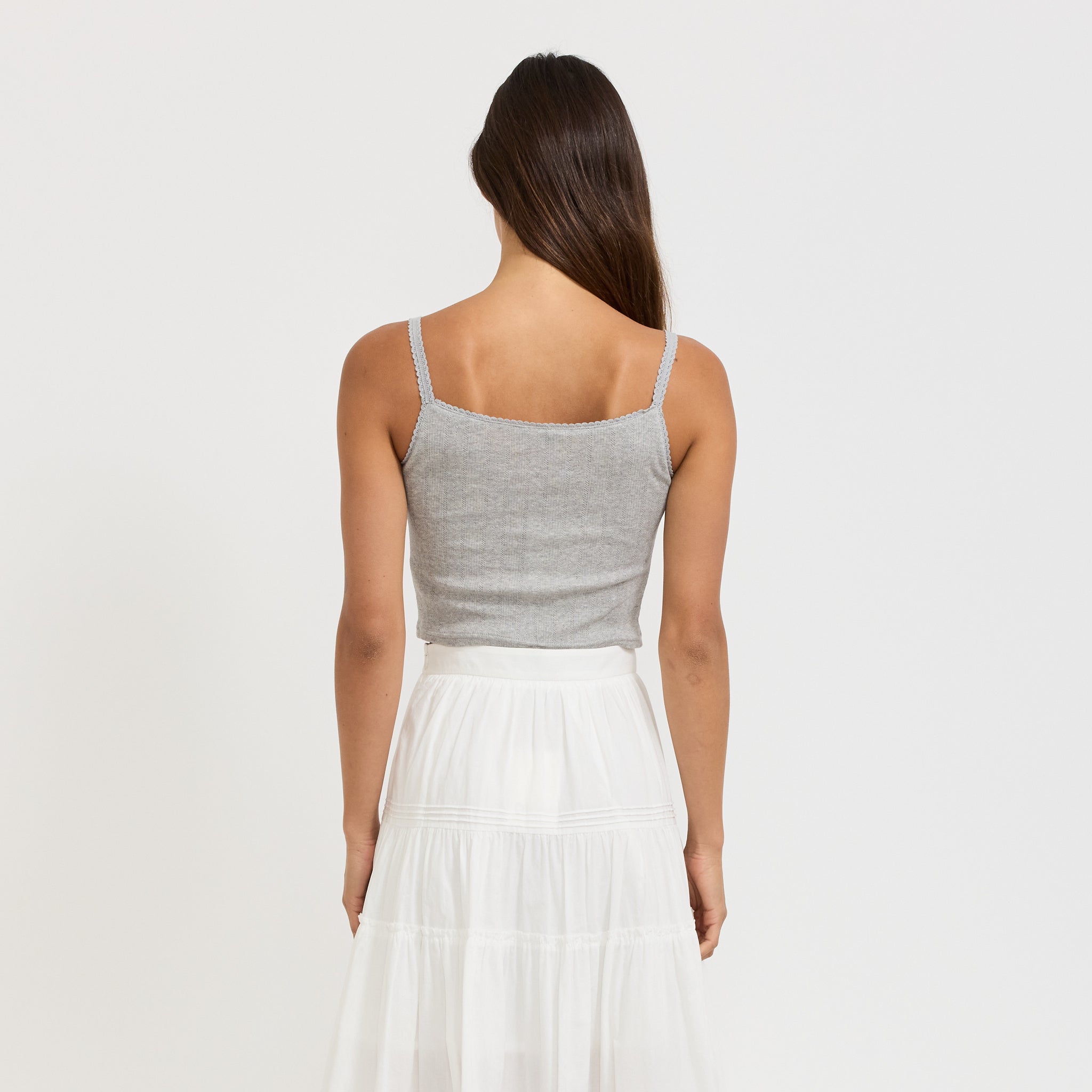 Pointelle Sleeveless Top Melange Grey