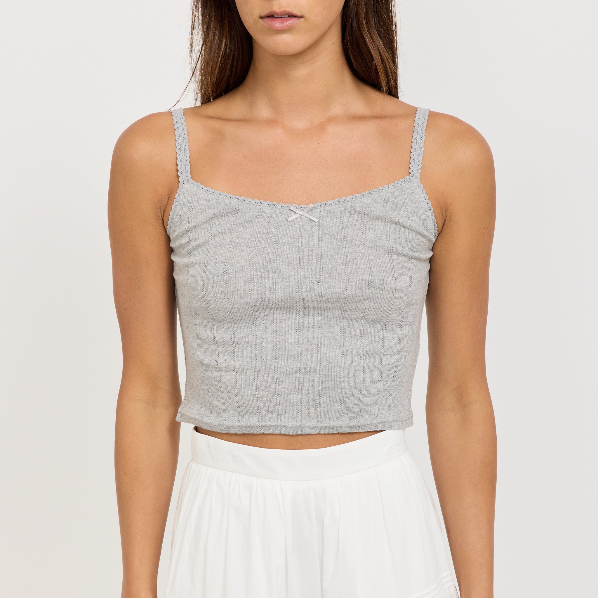 Pointelle Sleeveless Top Melange Grey