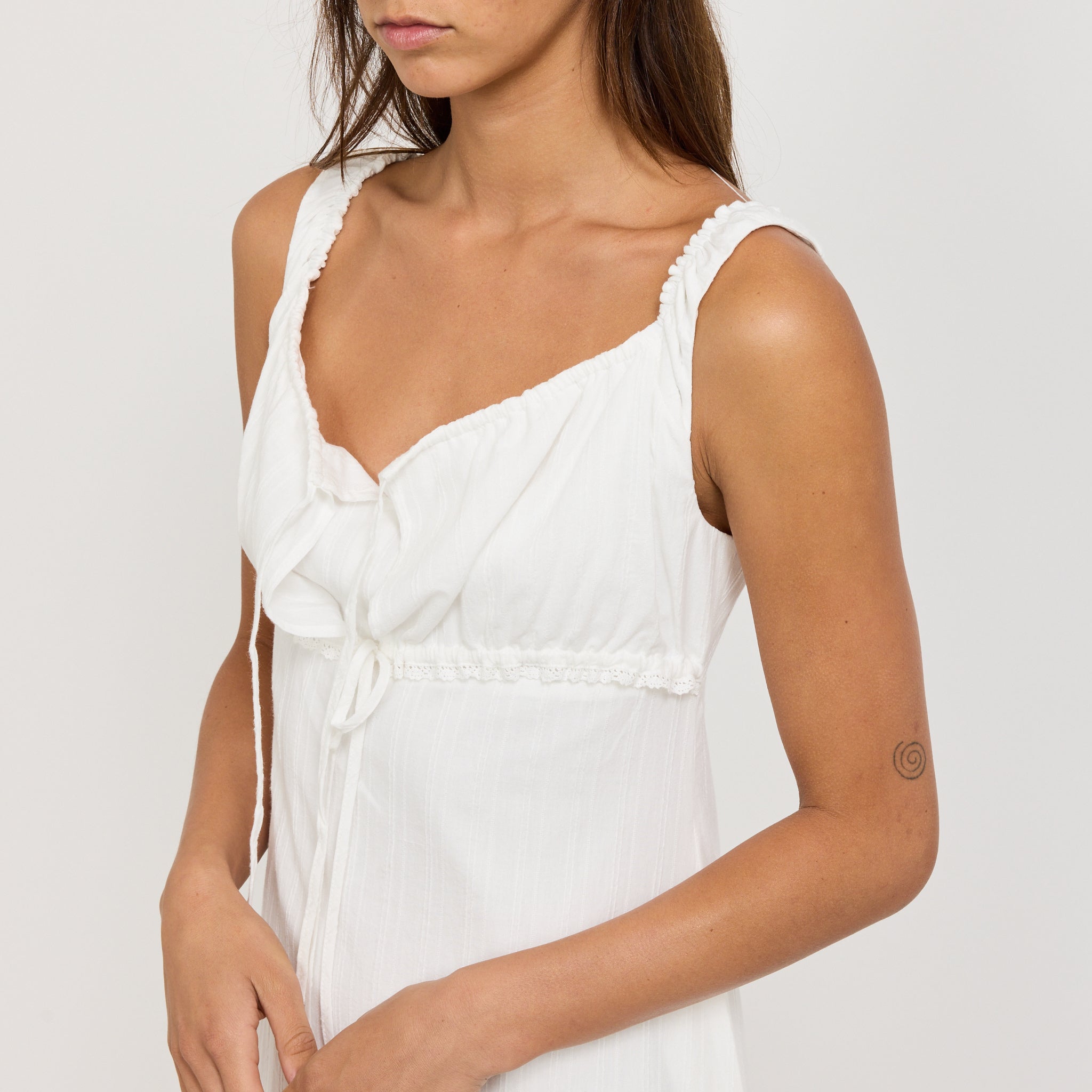 Shirring Ribboned Sleeveless Dress Ivory