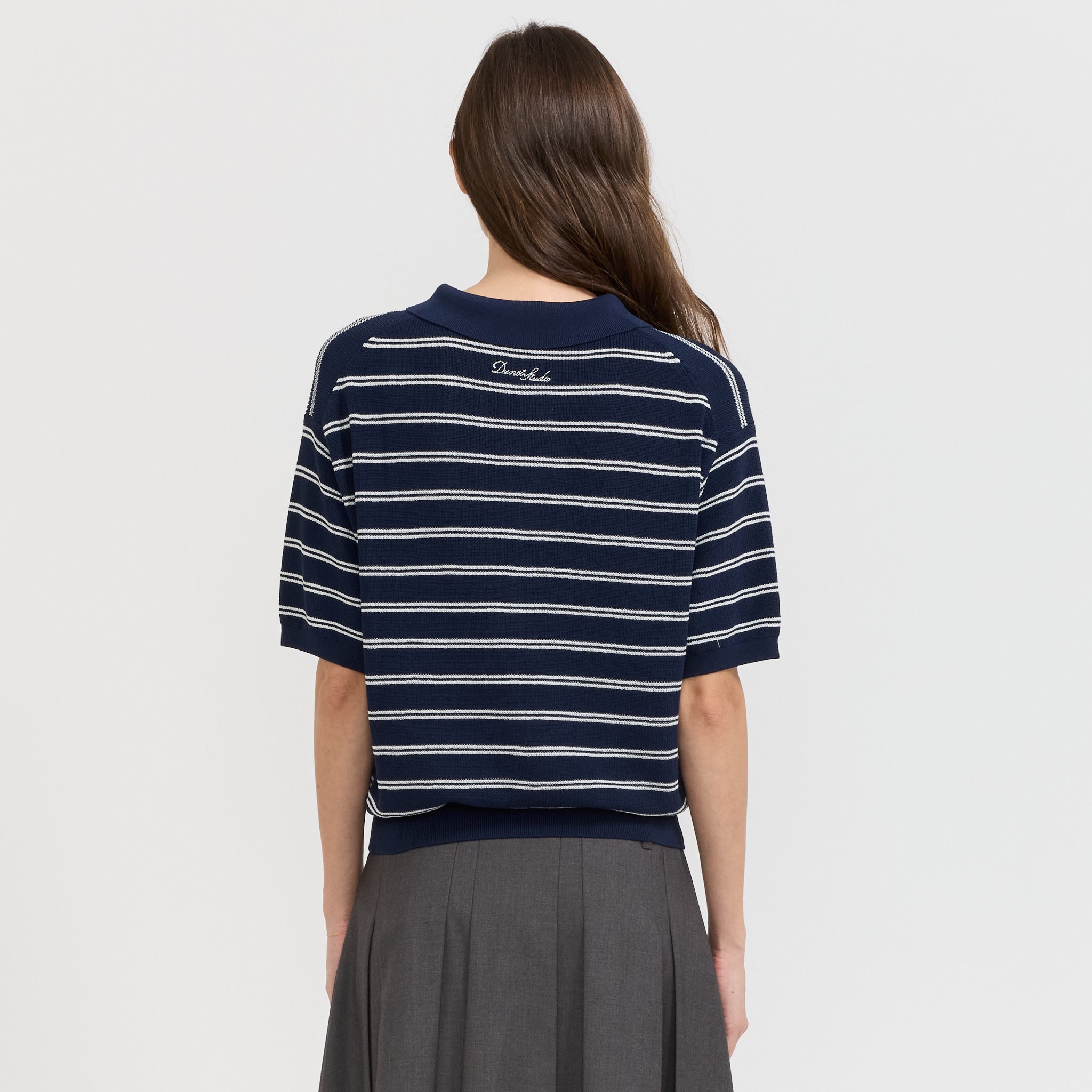 Dunst | Unisex Striped Polo Knit Navy | Maplestore