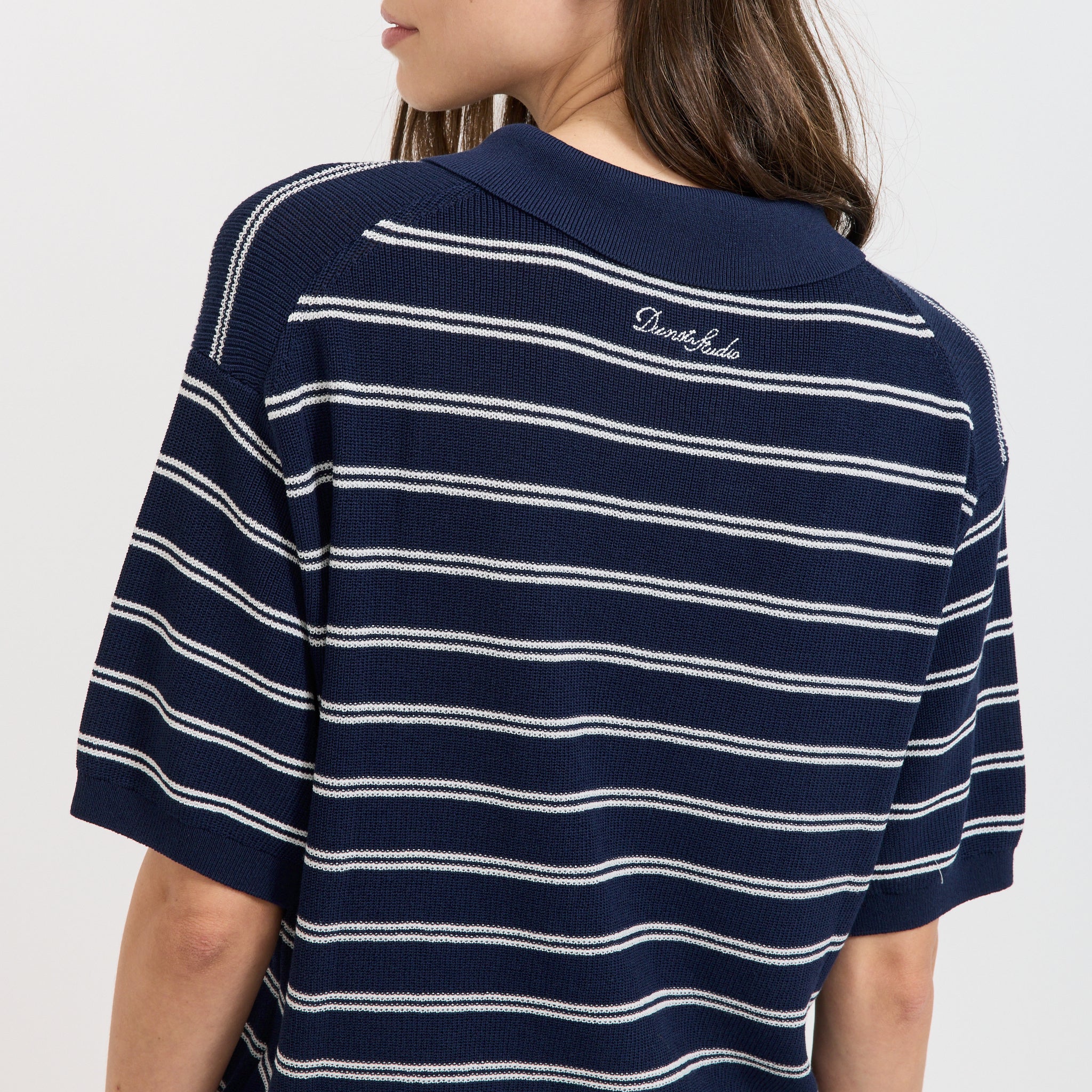 Dunst | Unisex Striped Polo Knit Navy | Maplestore