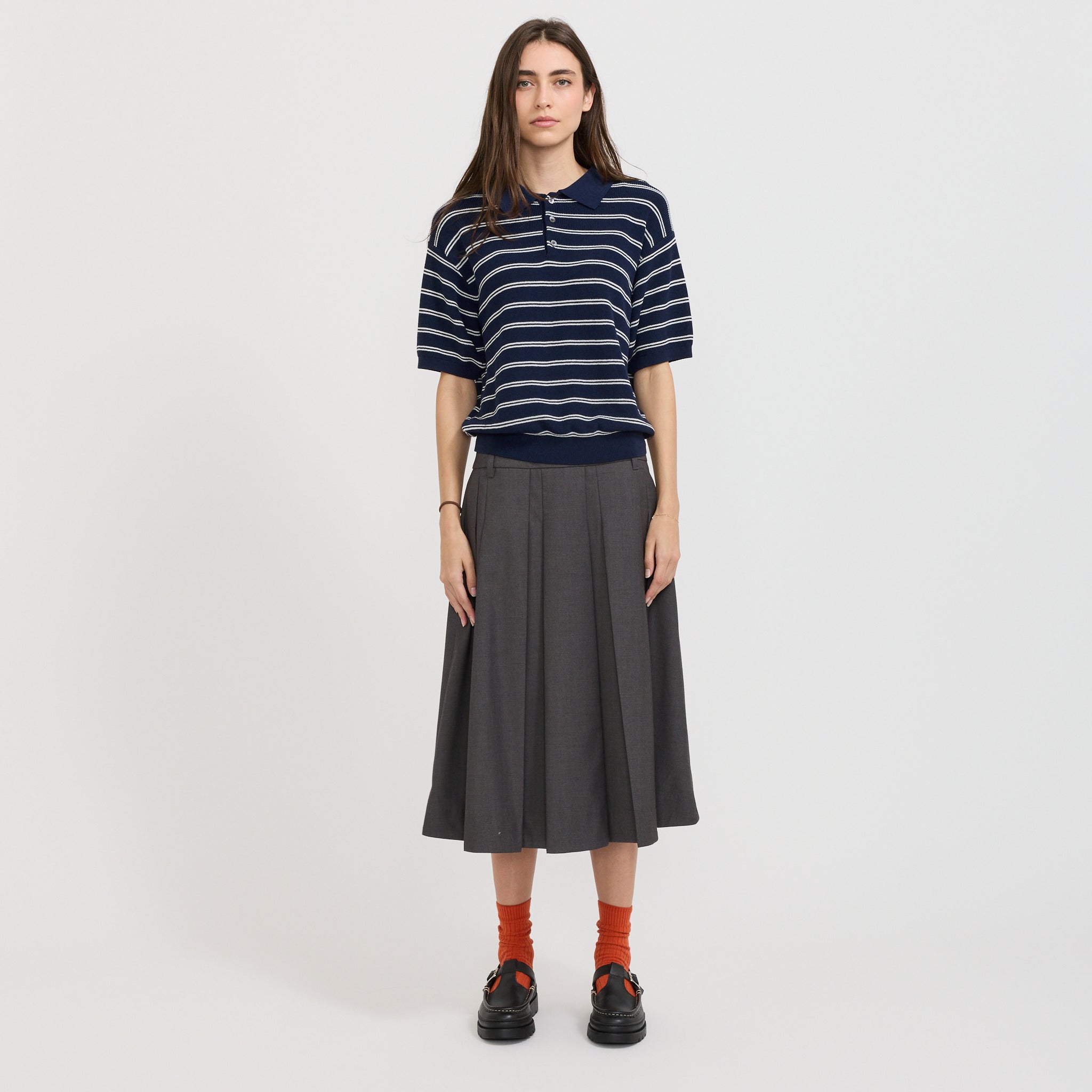 Dunst | Unisex Striped Polo Knit Navy | Maplestore