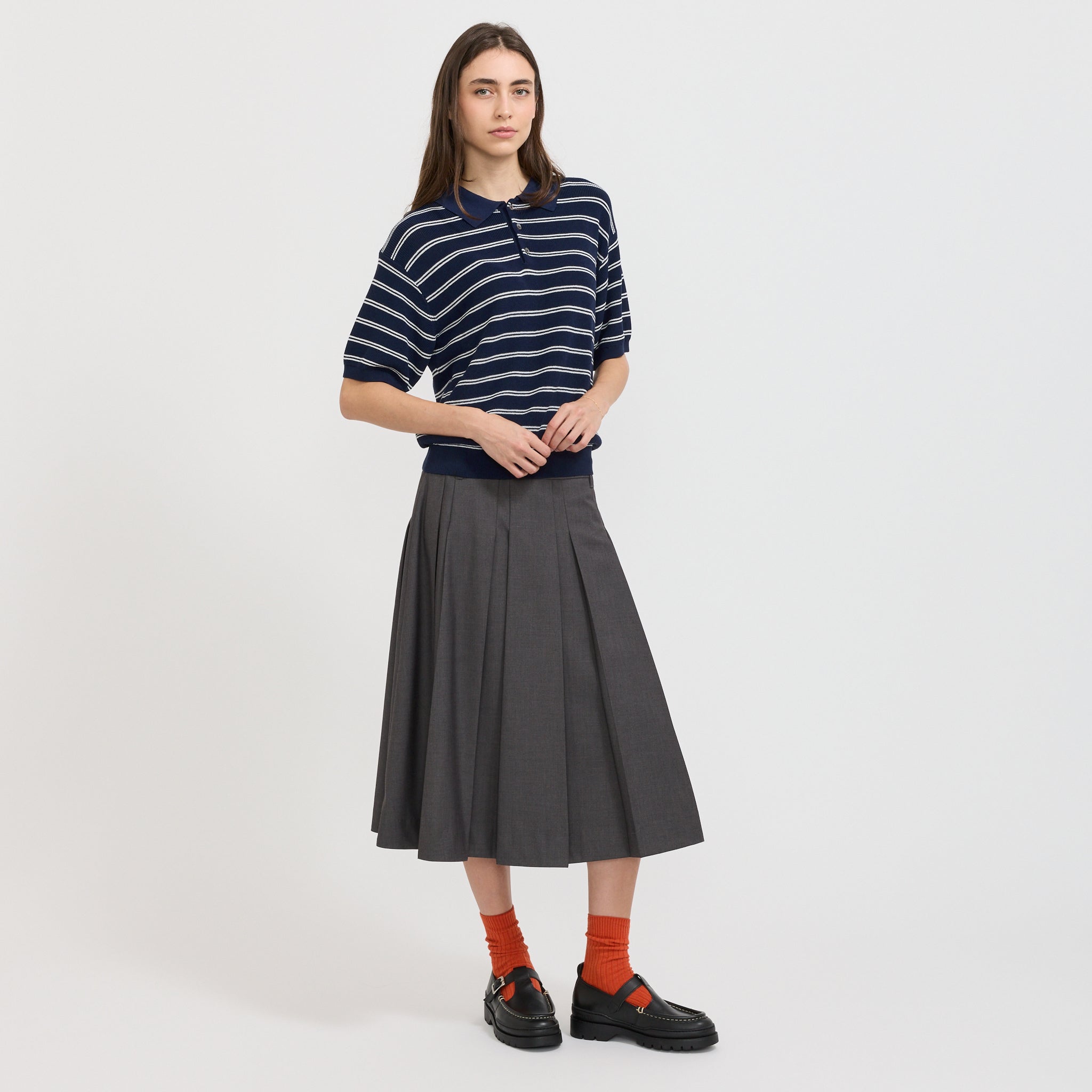 Dunst | Unisex Striped Polo Knit Navy | Maplestore