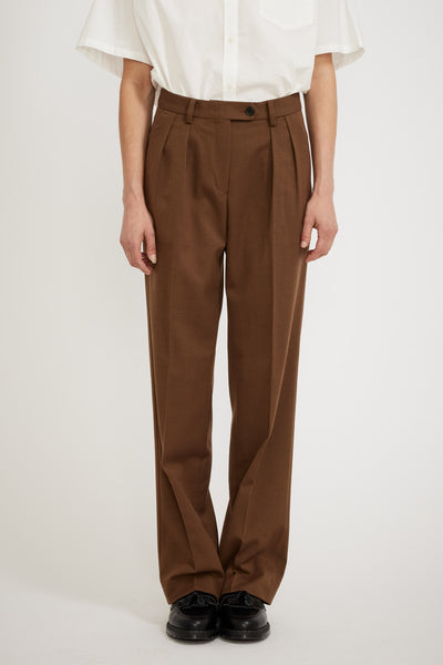 Dunst Two-Tuck Semi Wide Wool Slacks Brown | Maplestore