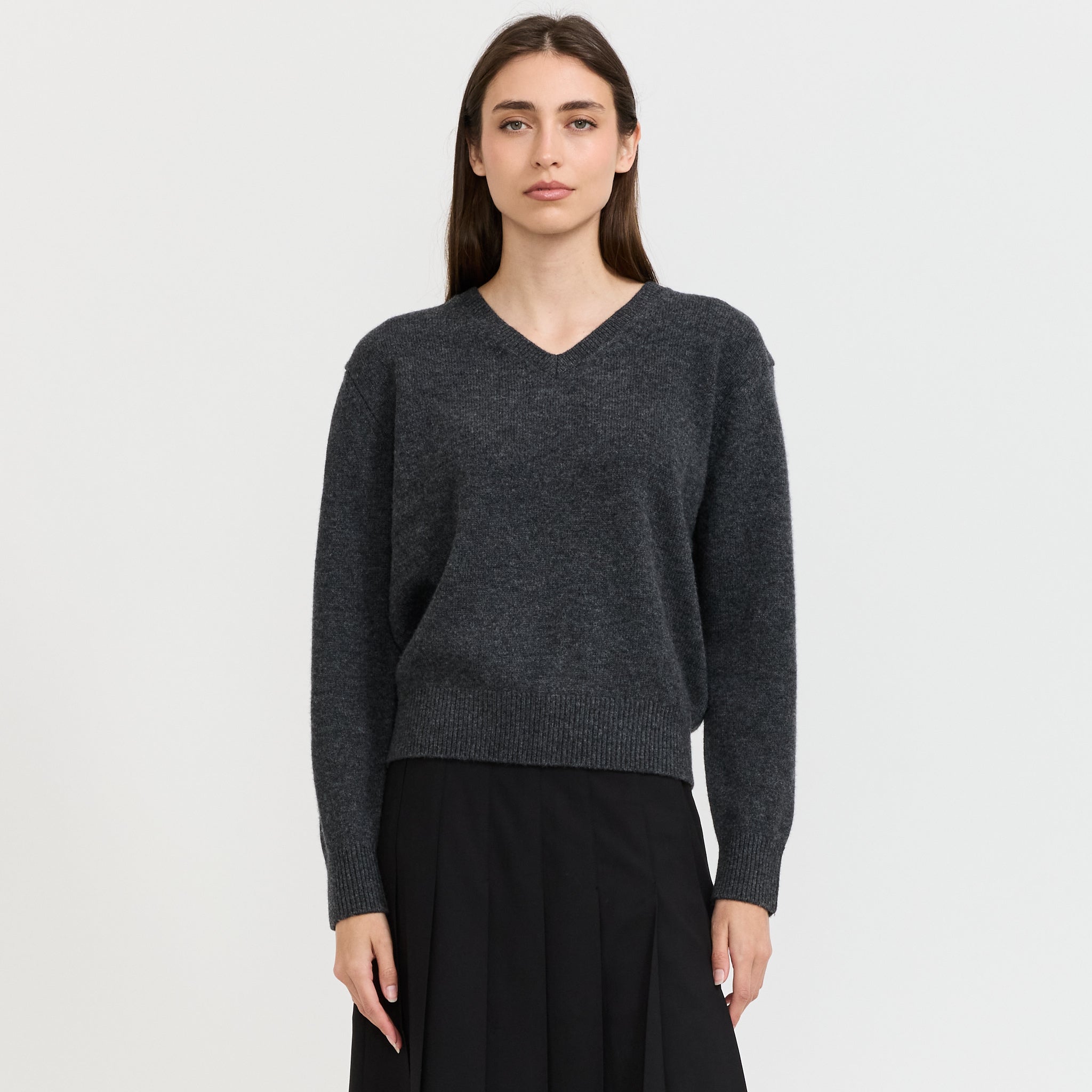 Unisex Cashmere V-Neck Sweater Charcoal Grey