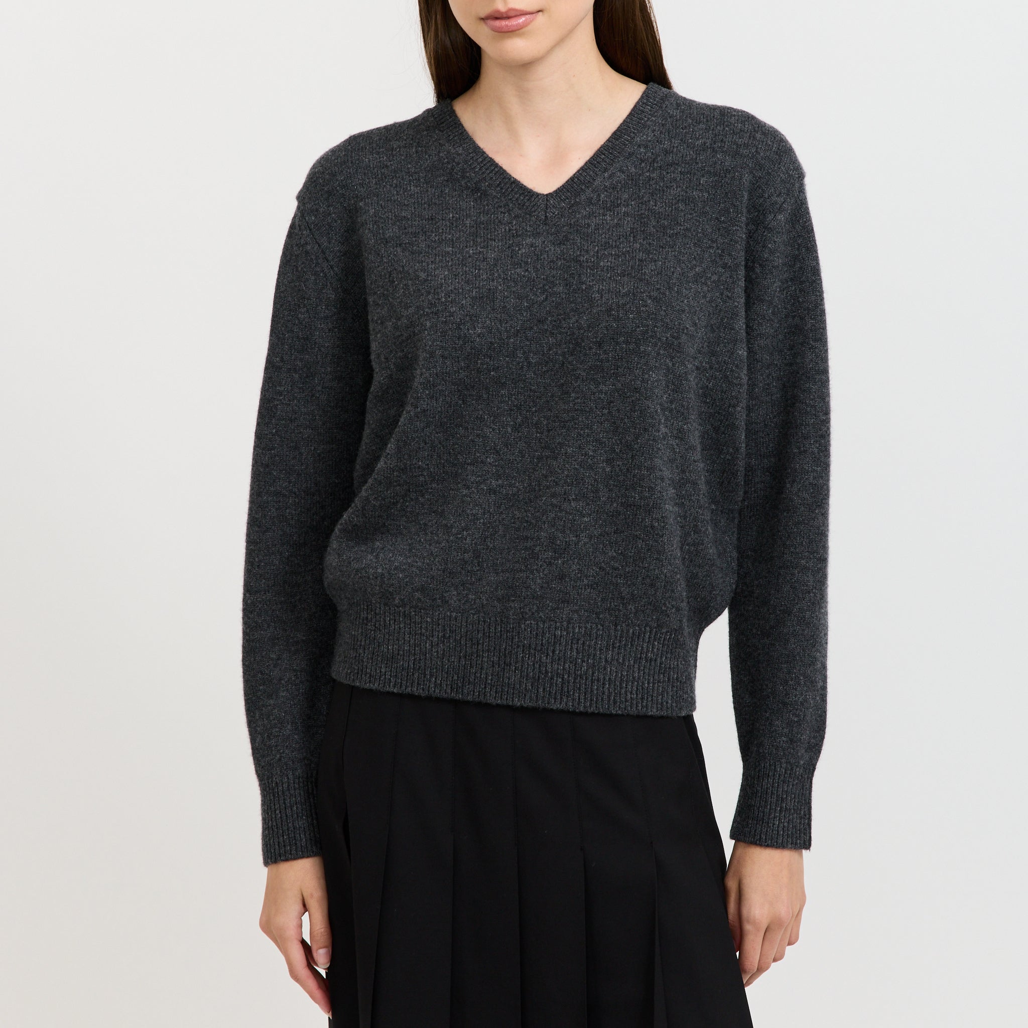 Unisex Cashmere V-Neck Sweater Charcoal Grey