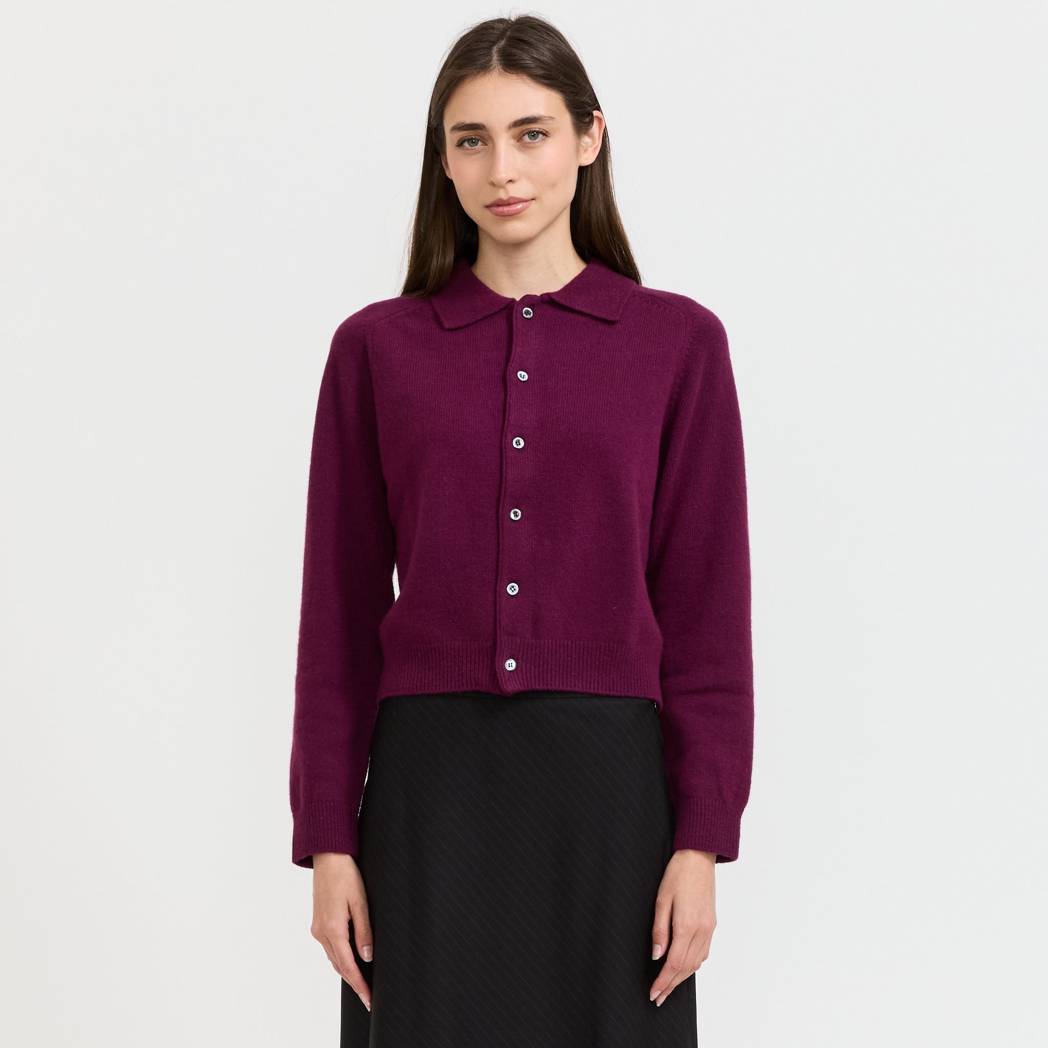 Unisex Collared Knit Cardigan Plum