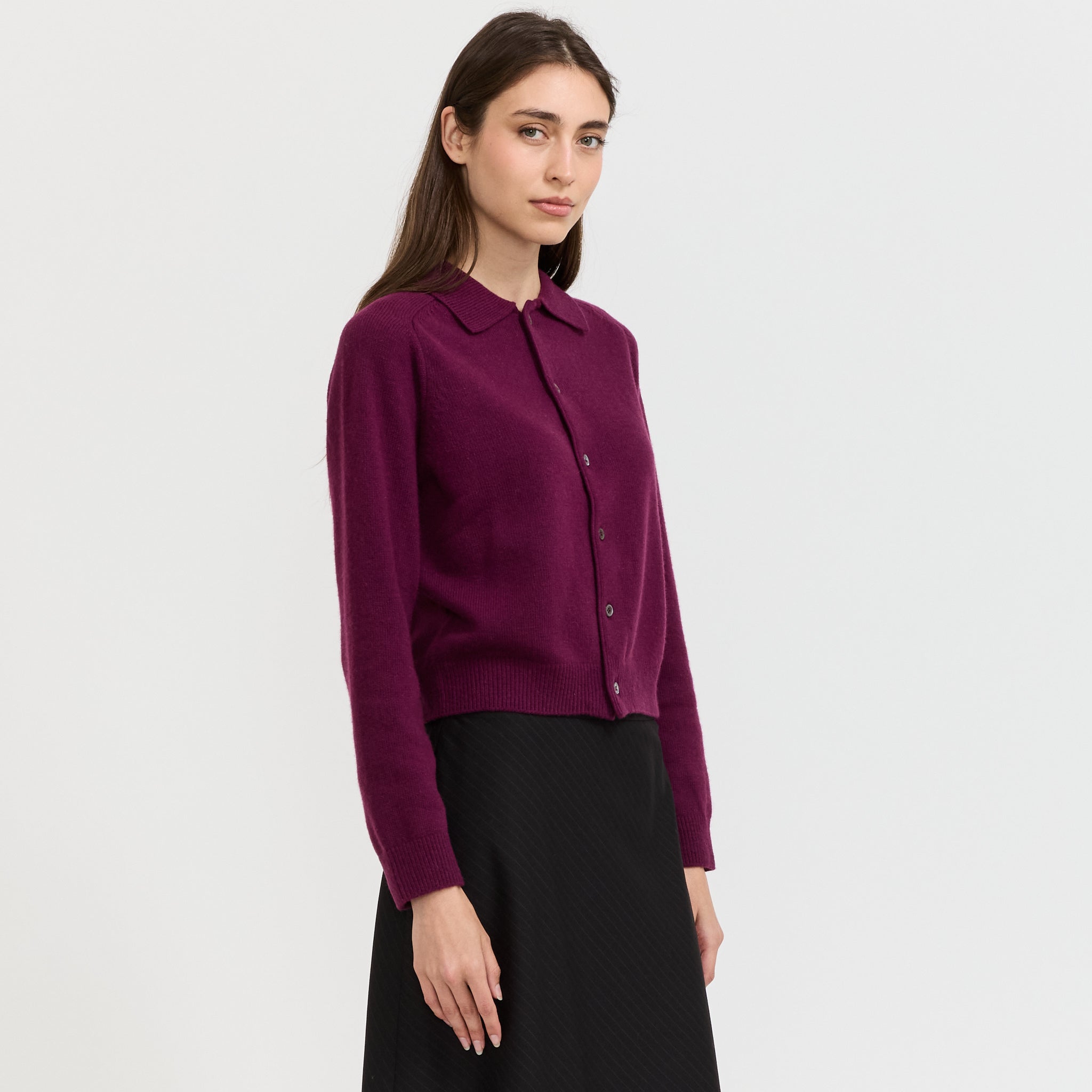 Unisex Collared Knit Cardigan Plum