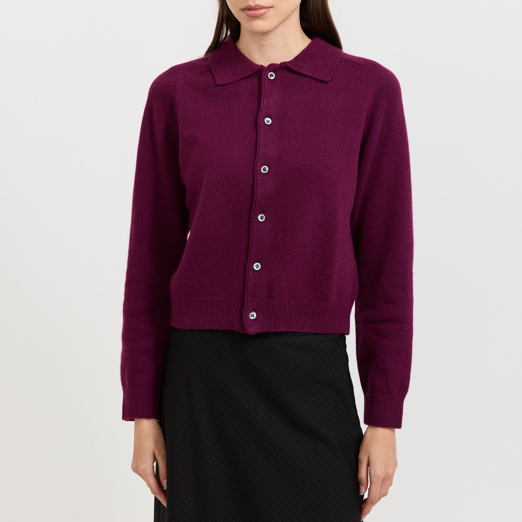 Unisex Collared Knit Cardigan Plum