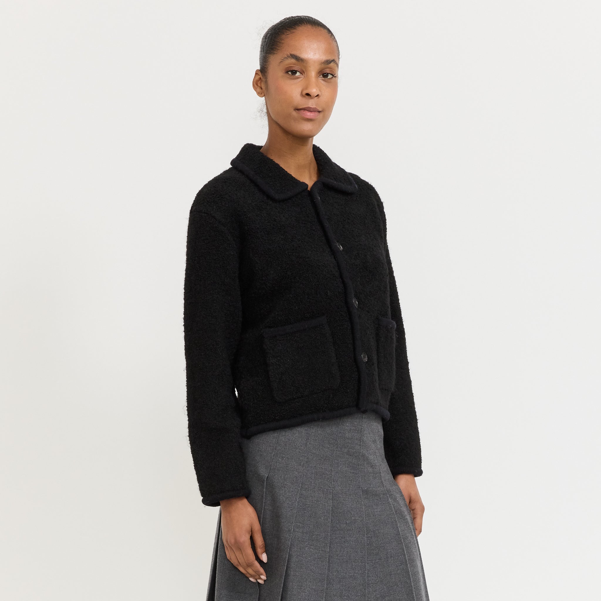 Unisex Collared Knit Jacket Black