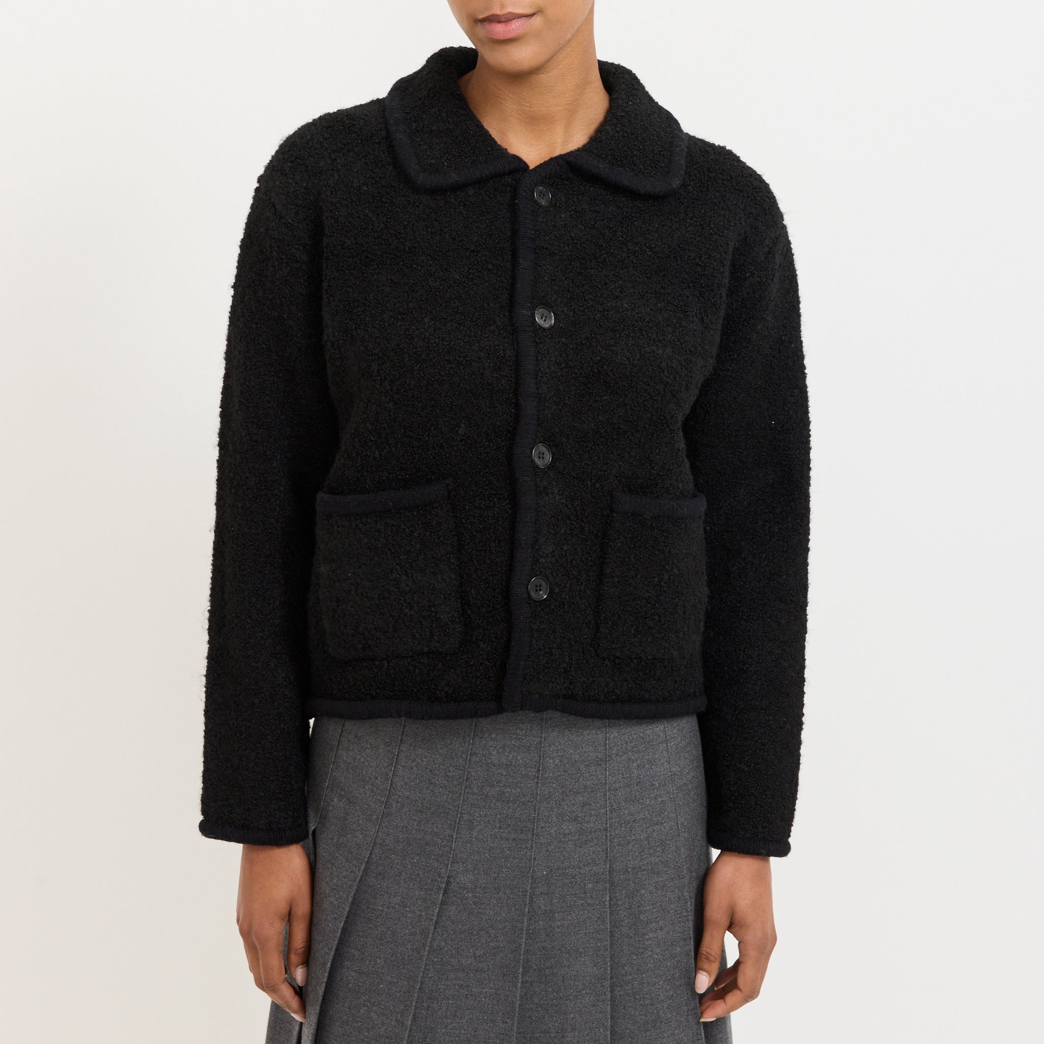 Unisex Collared Knit Jacket Black