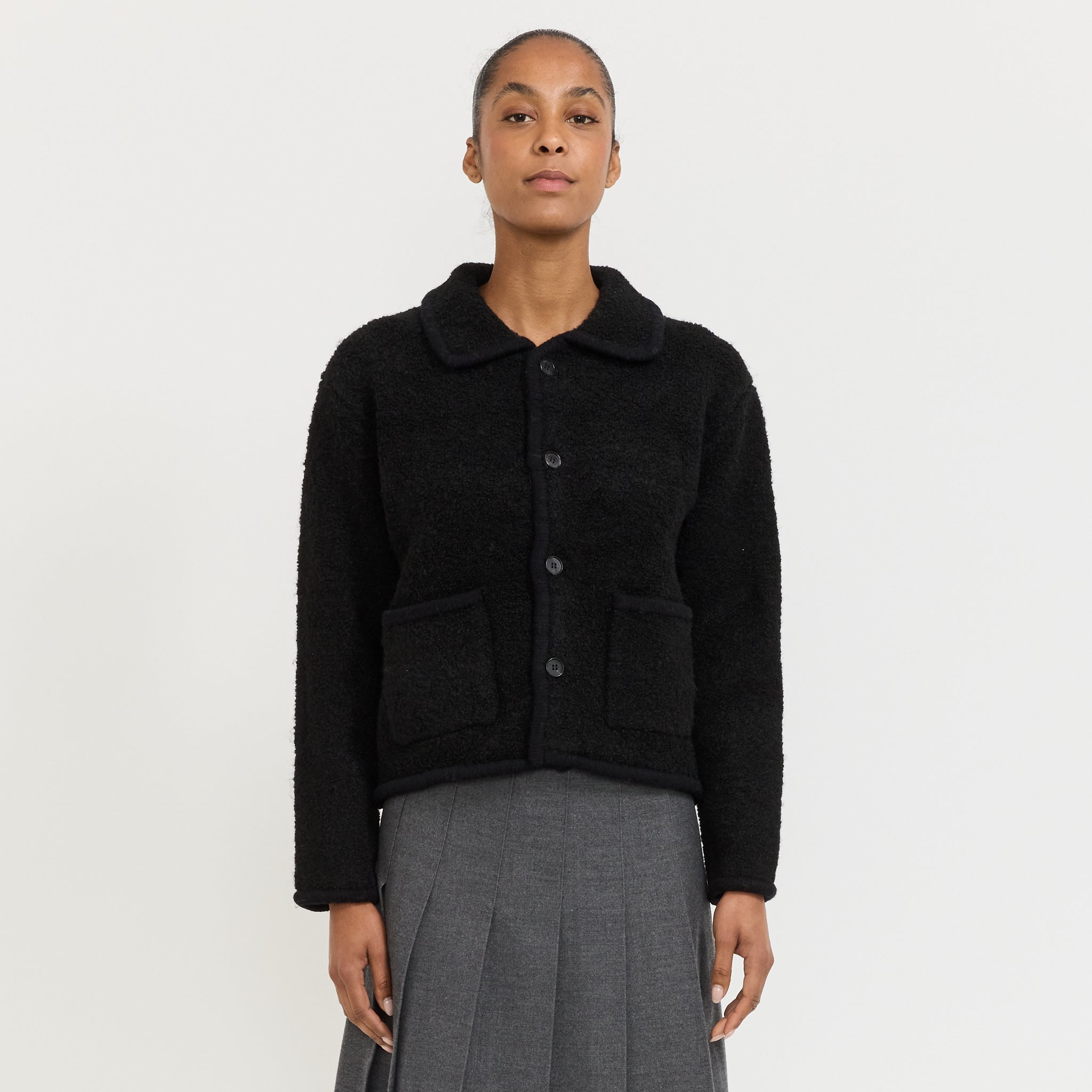 Unisex Collared Knit Jacket Black