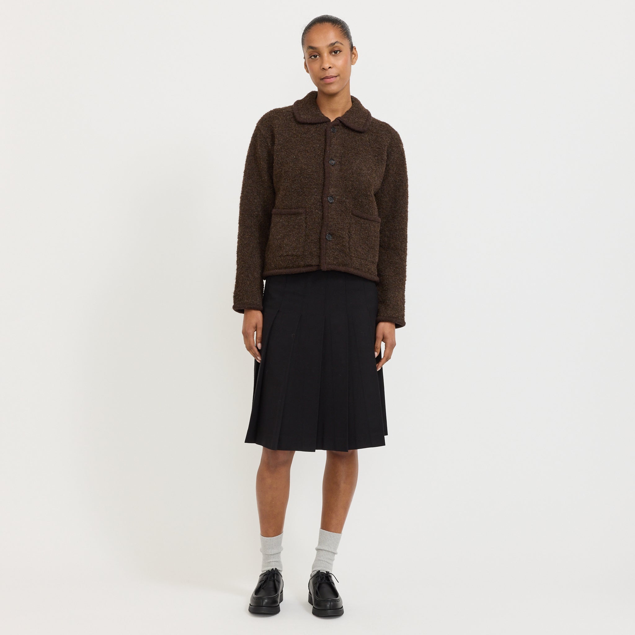 Unisex Collared Knit Jacket Brown