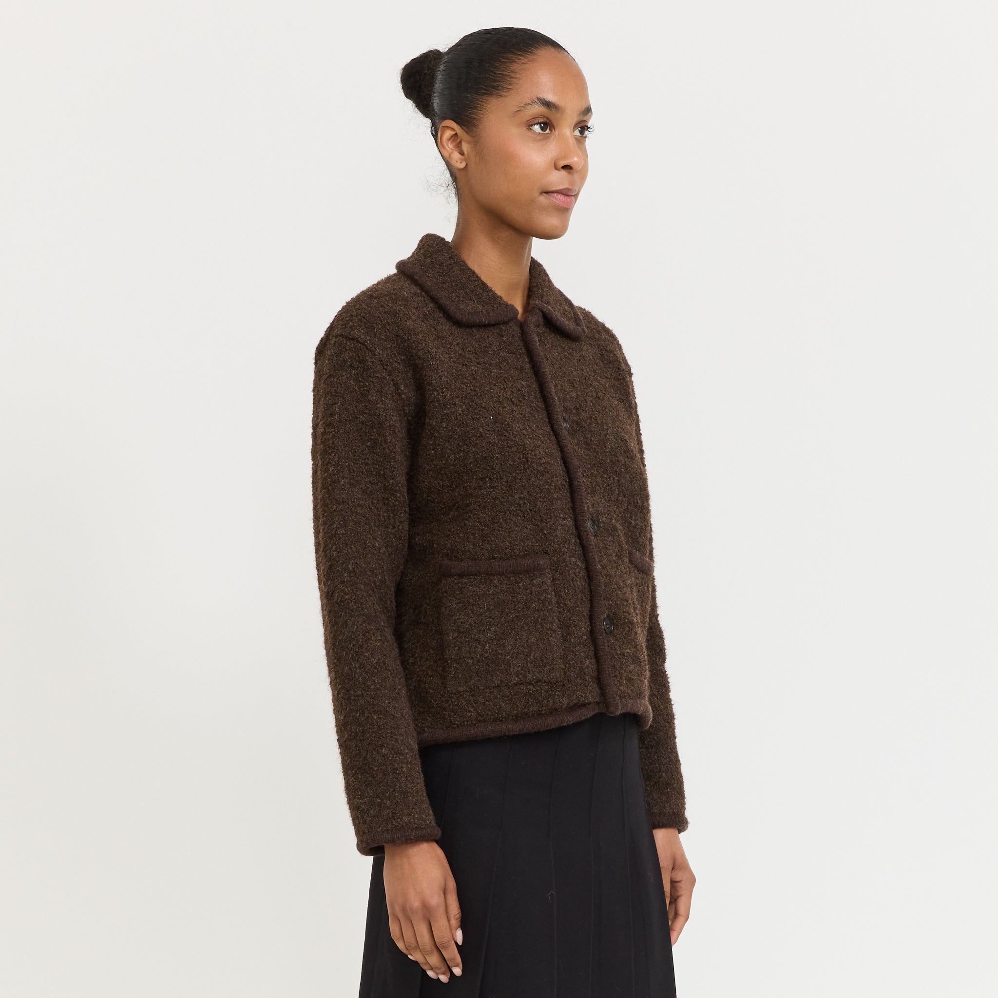 Unisex Collared Knit Jacket Brown