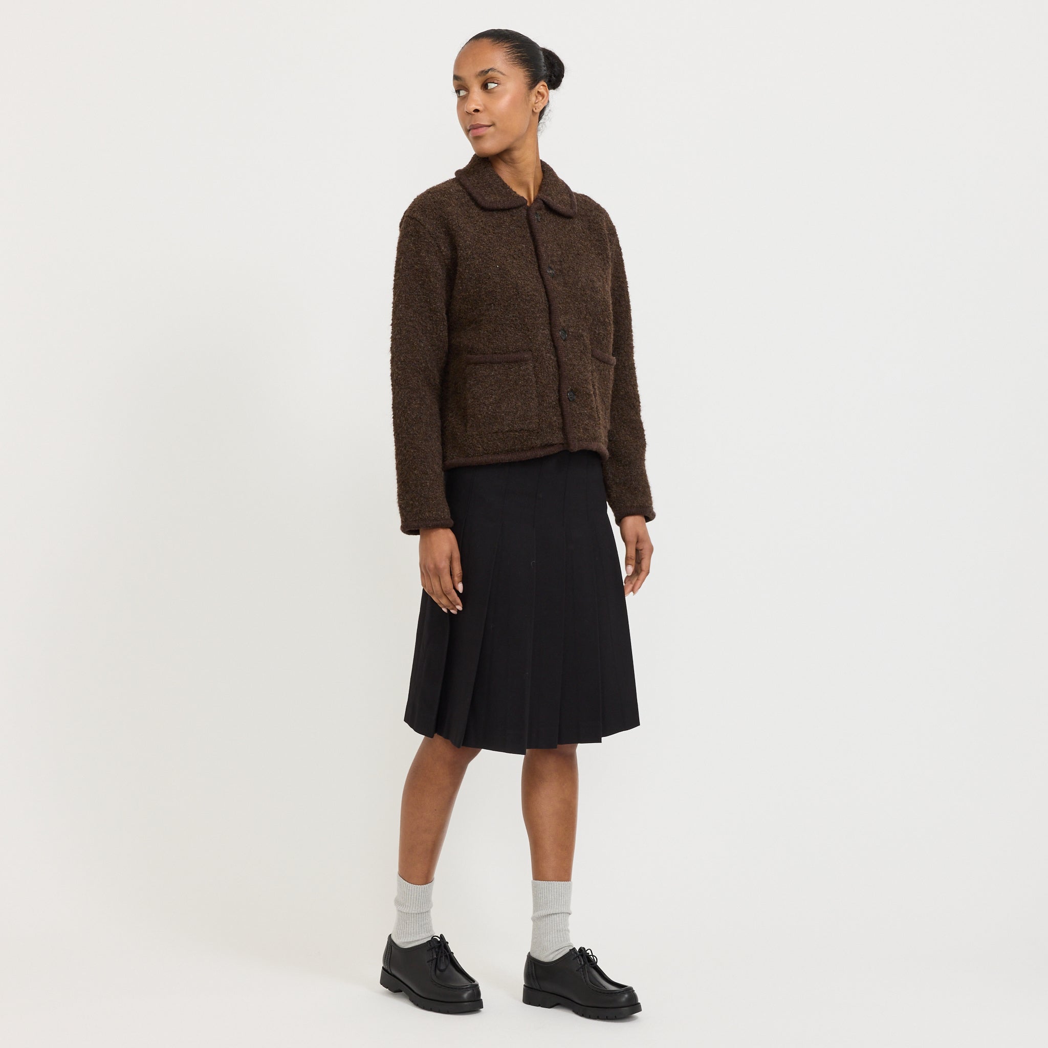 Unisex Collared Knit Jacket Brown
