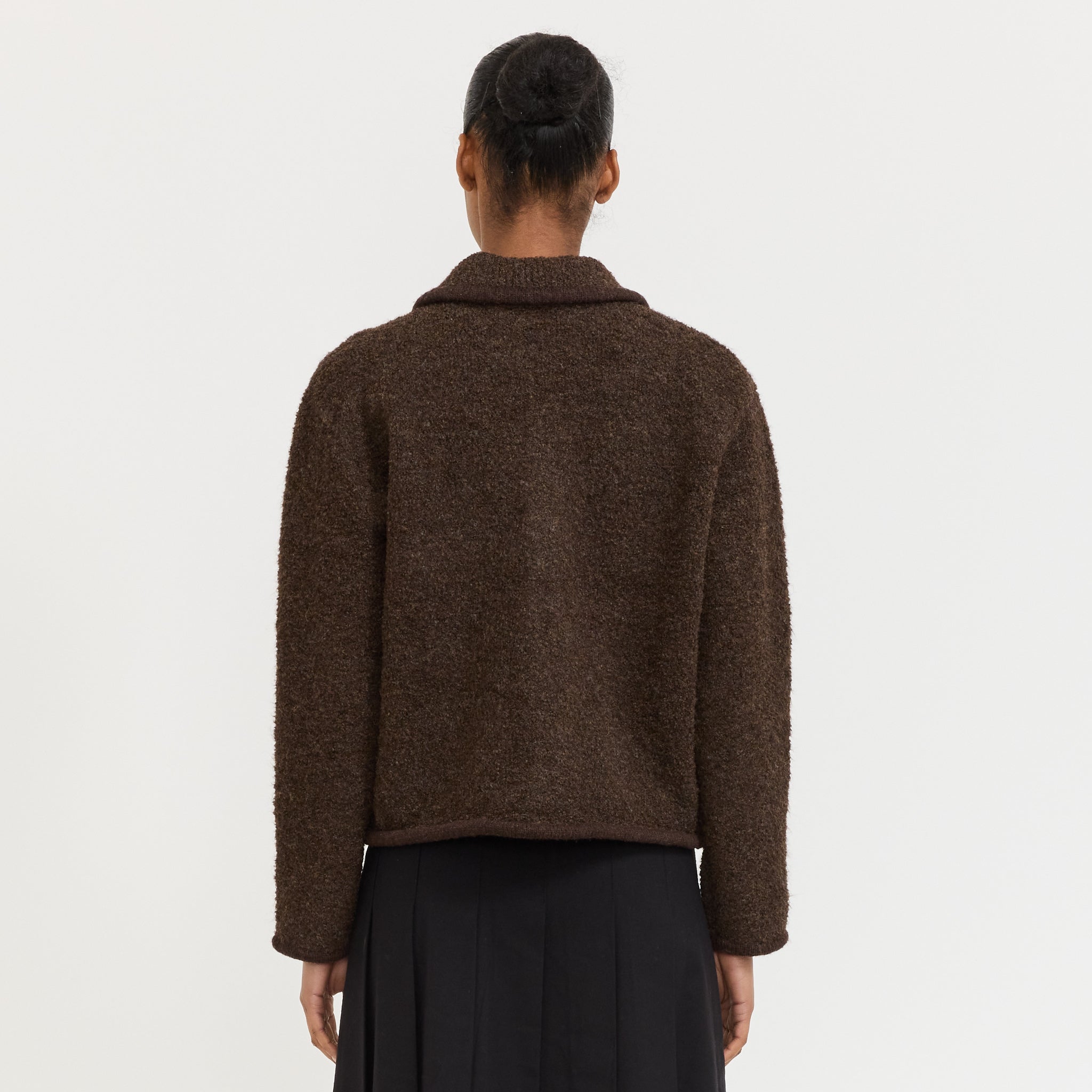 Unisex Collared Knit Jacket Brown