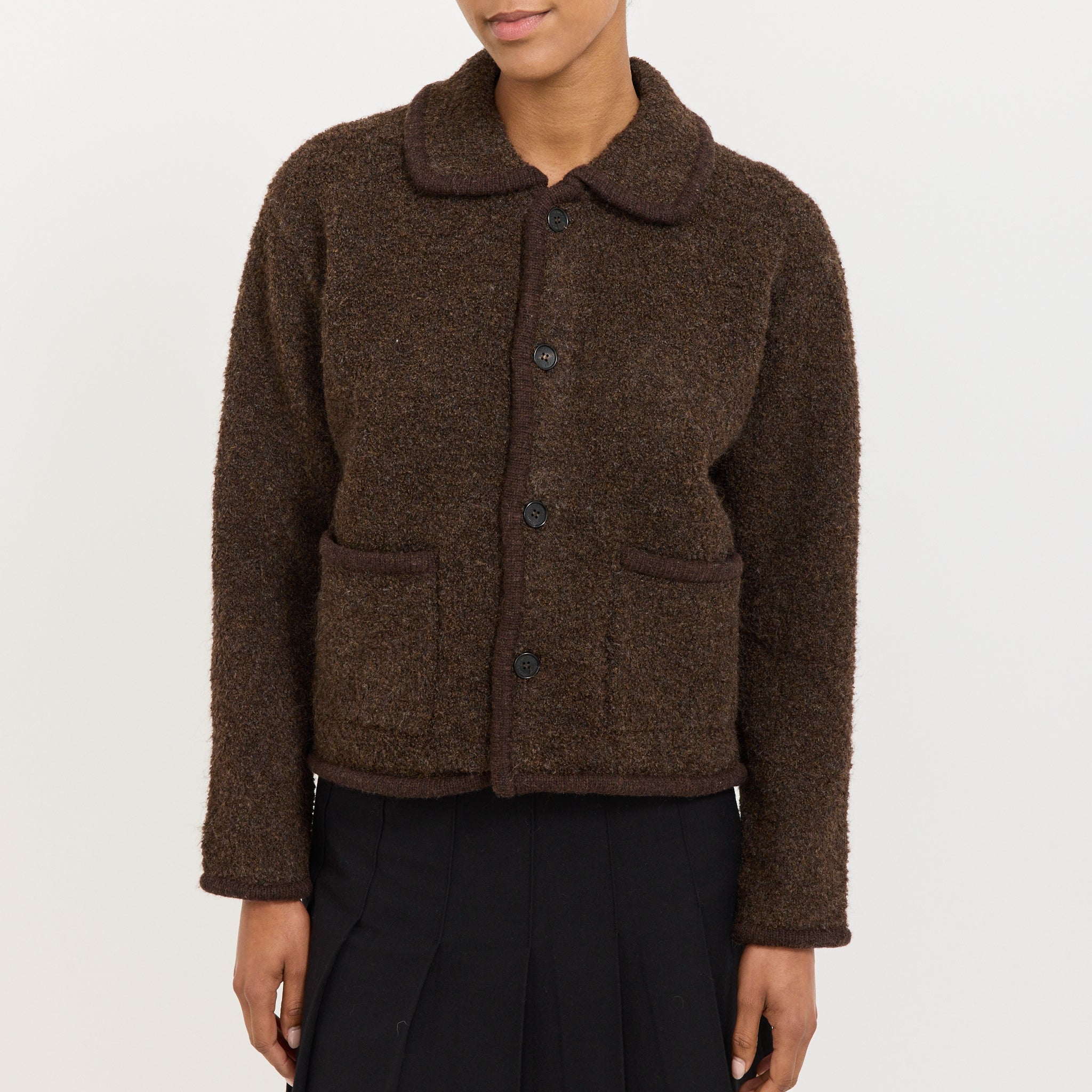 Unisex Collared Knit Jacket Brown