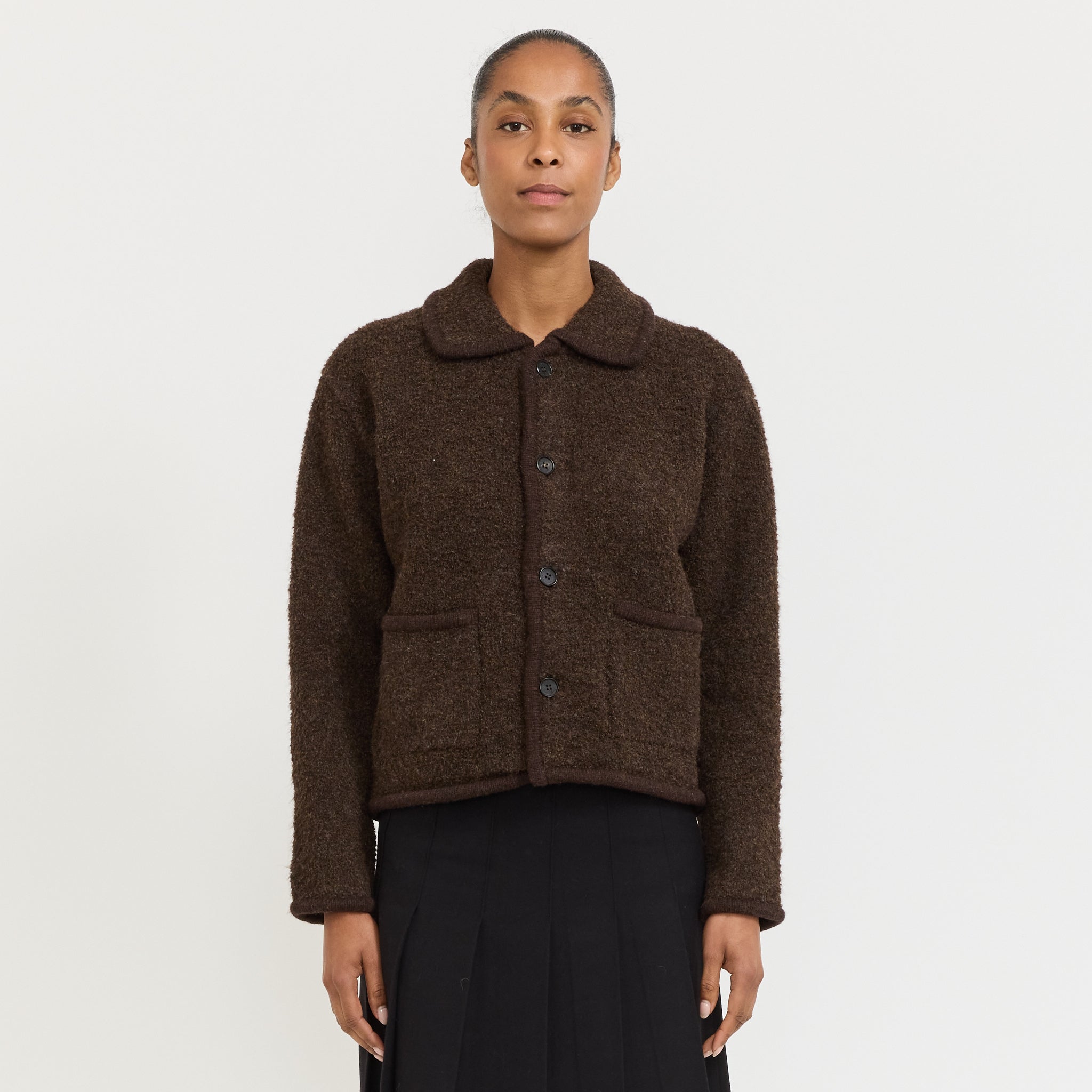 Unisex Collared Knit Jacket Brown