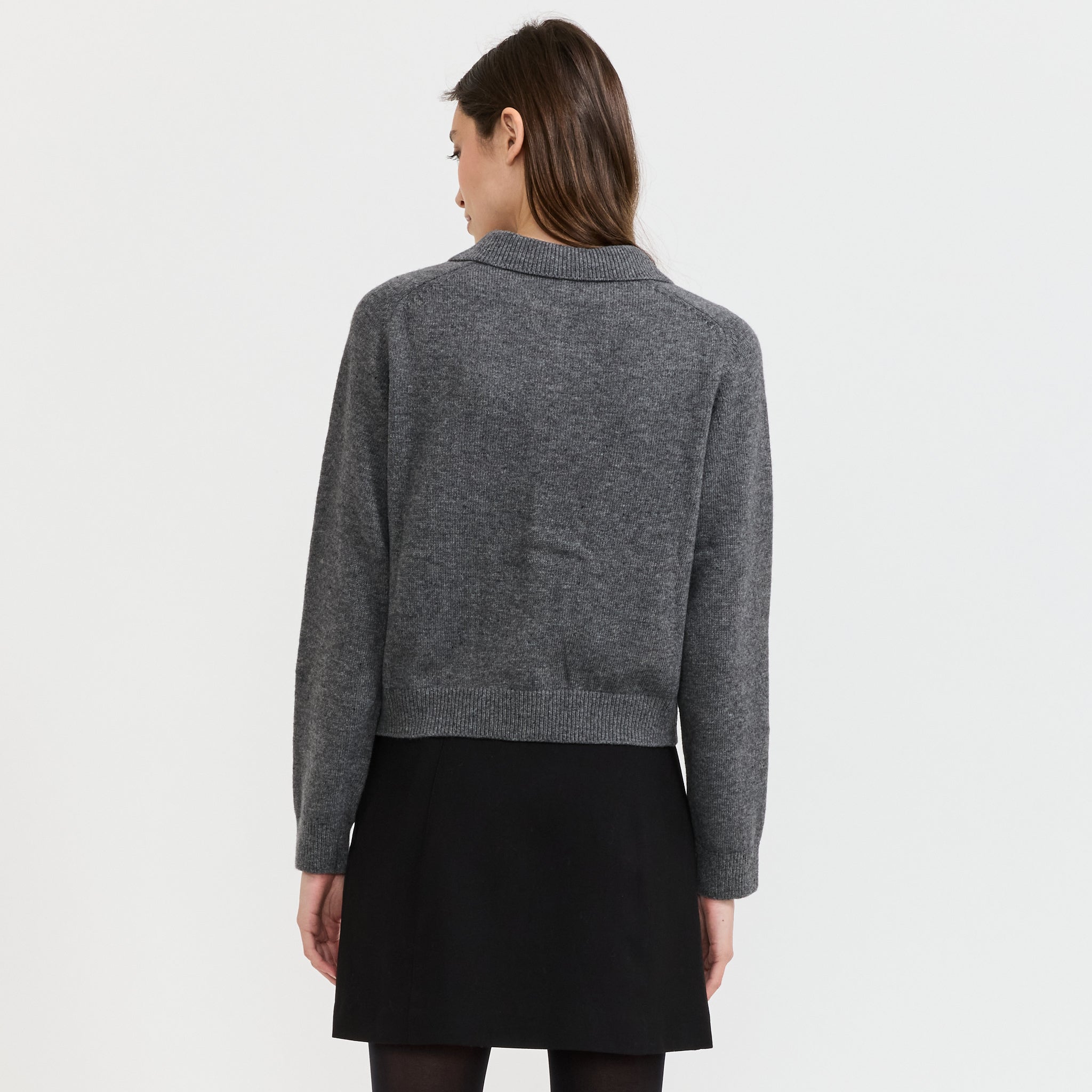 Unisex Collared Knit Cardigan Melange Grey