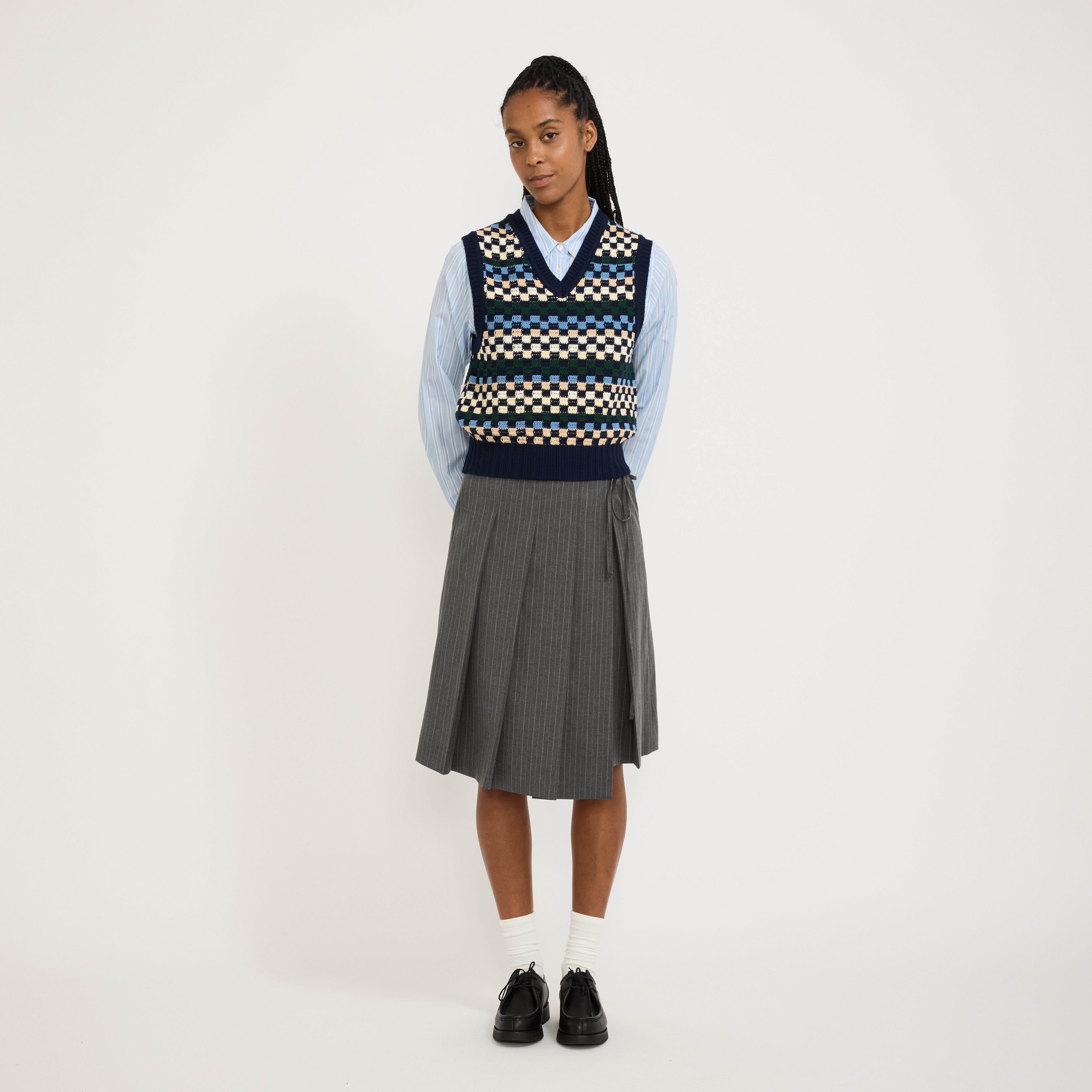 Unisex Crafted V-Neck Knit Vest Navy