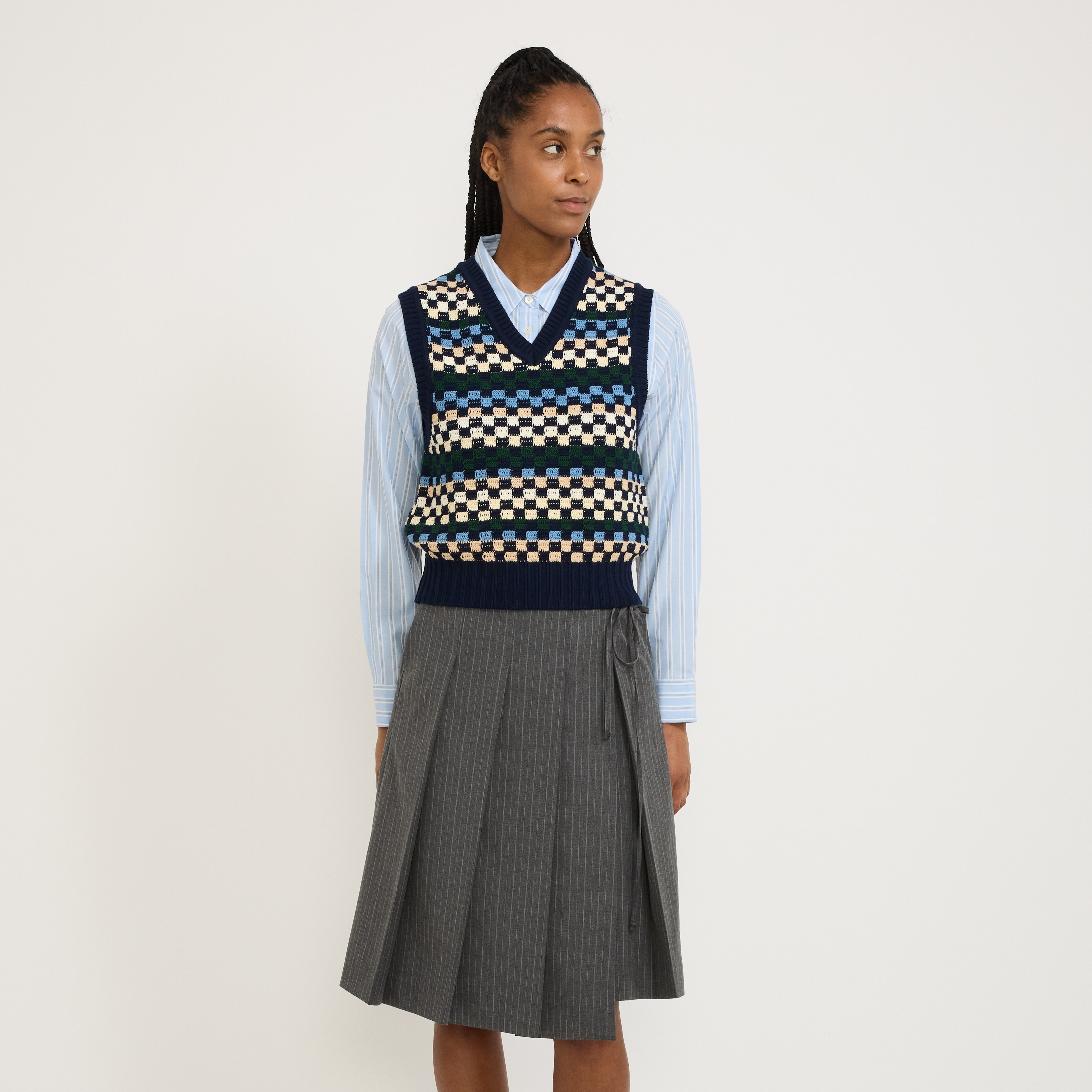 Unisex Crafted V-Neck Knit Vest Navy