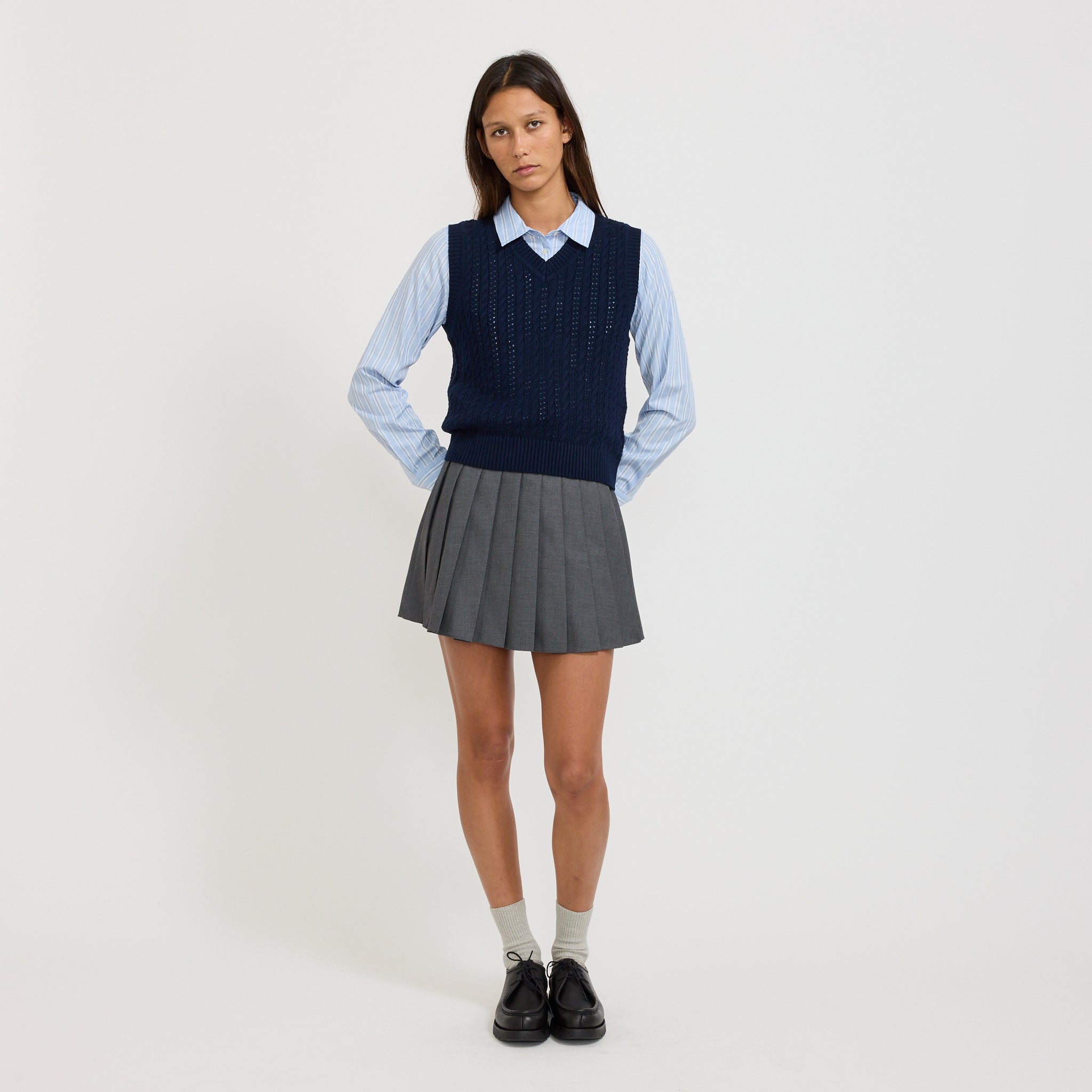 Unisex Crochet Knit Vest Navy