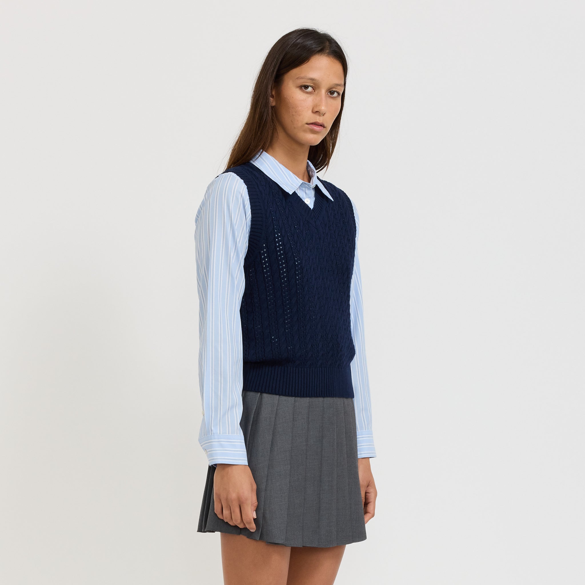 Unisex Crochet Knit Vest Navy