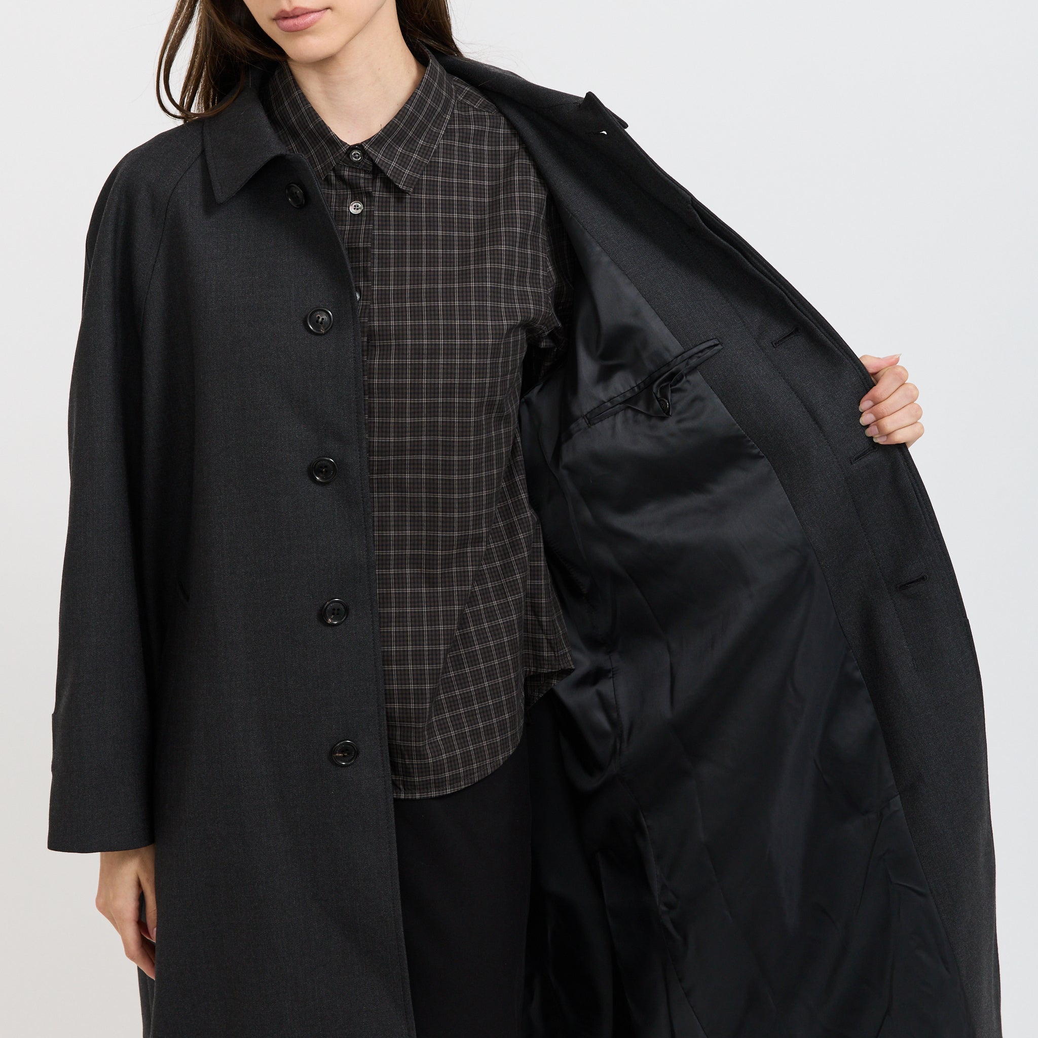 Unisex H-Line Wool Mac Coat Charcoal Grey