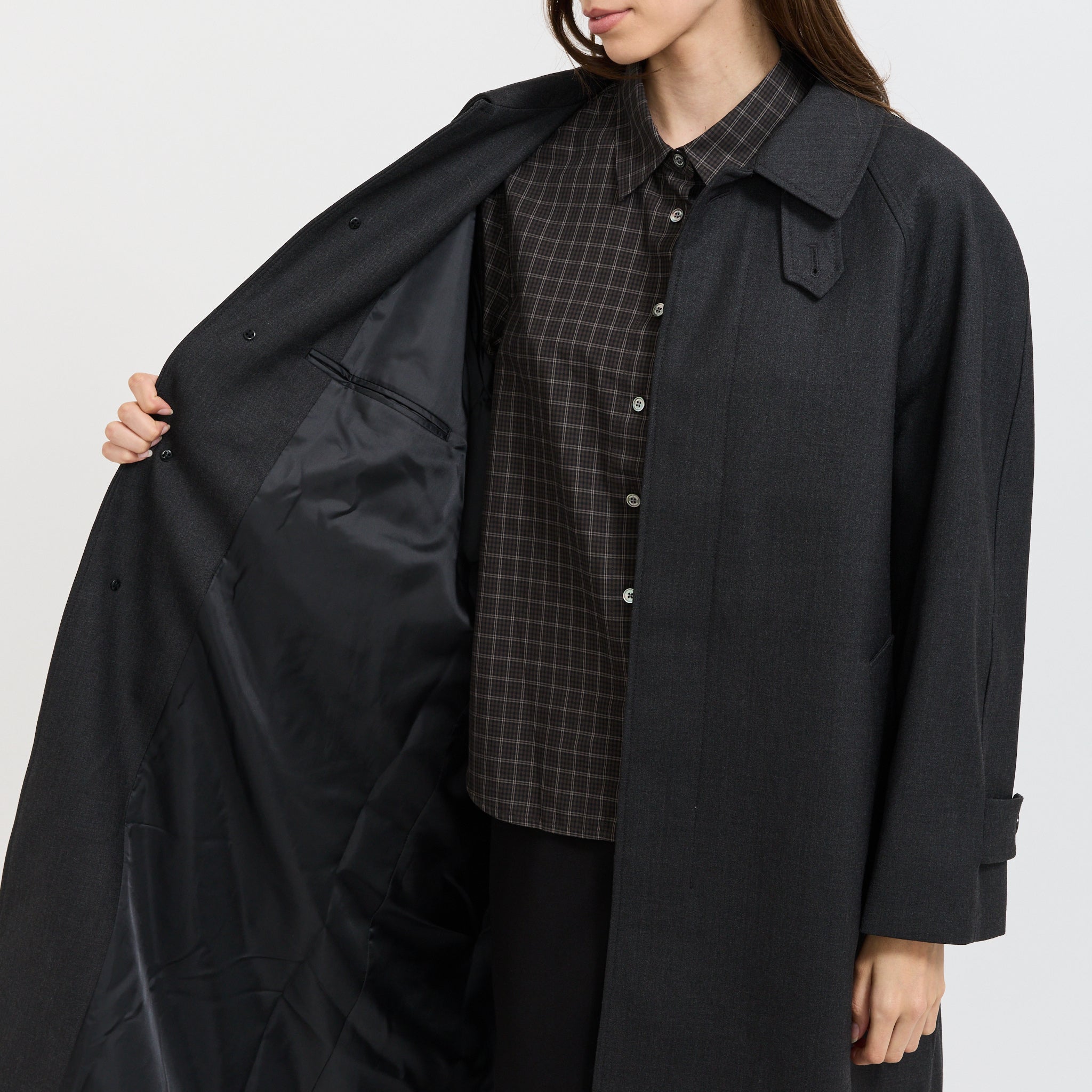 Unisex H-Line Wool Mac Coat Charcoal Grey