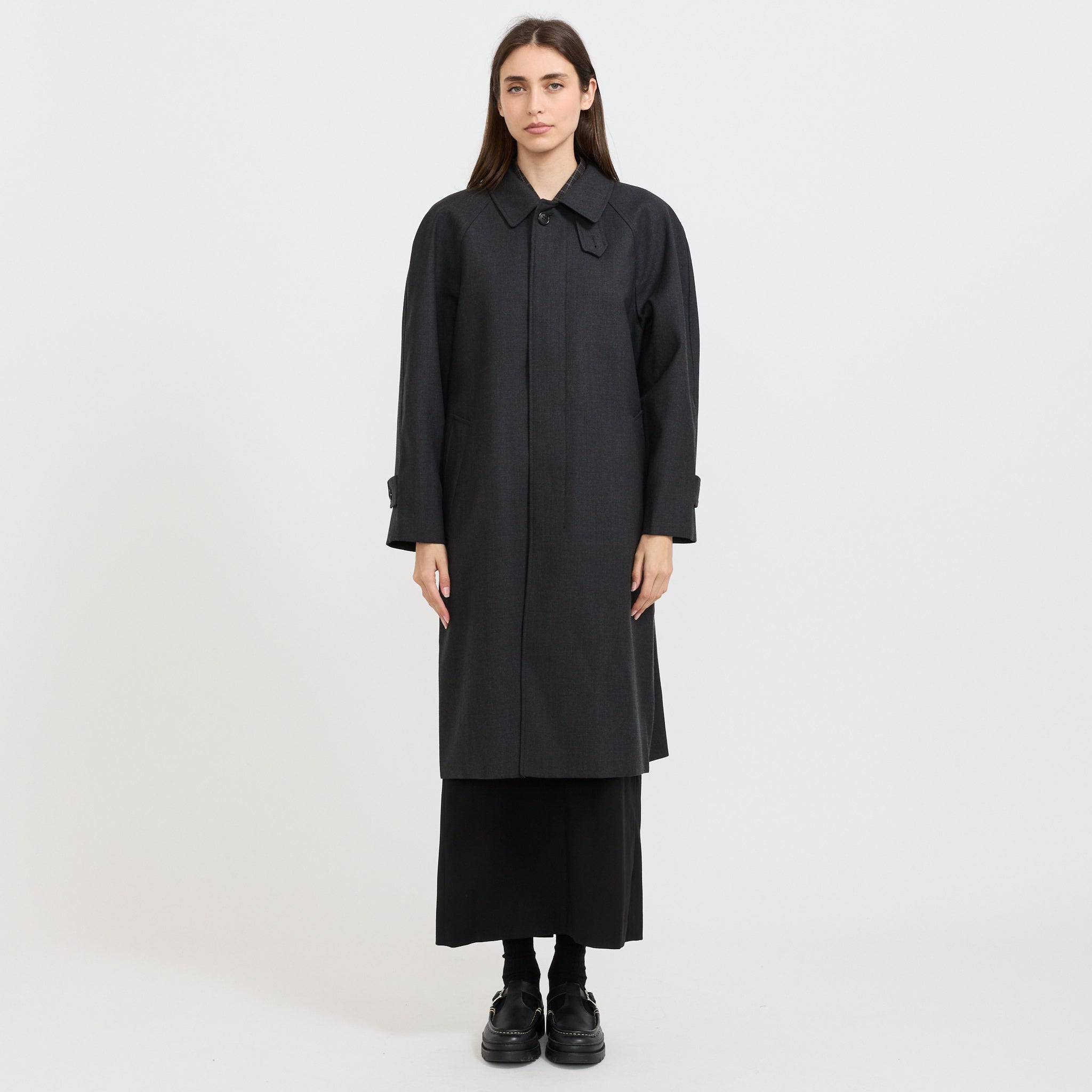 Unisex H-Line Wool Mac Coat Charcoal Grey