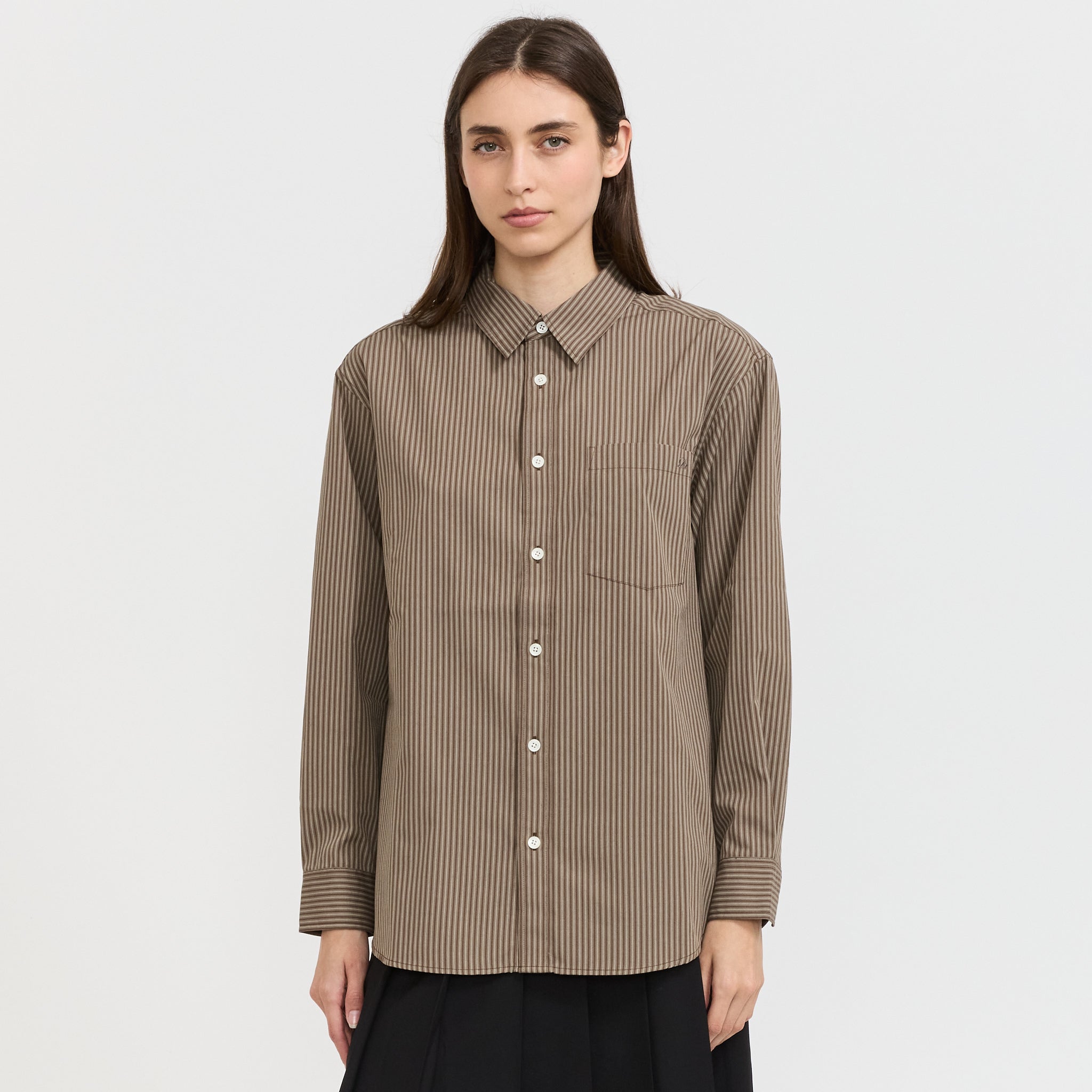 Unisex Informal Shirt Brown Stripe
